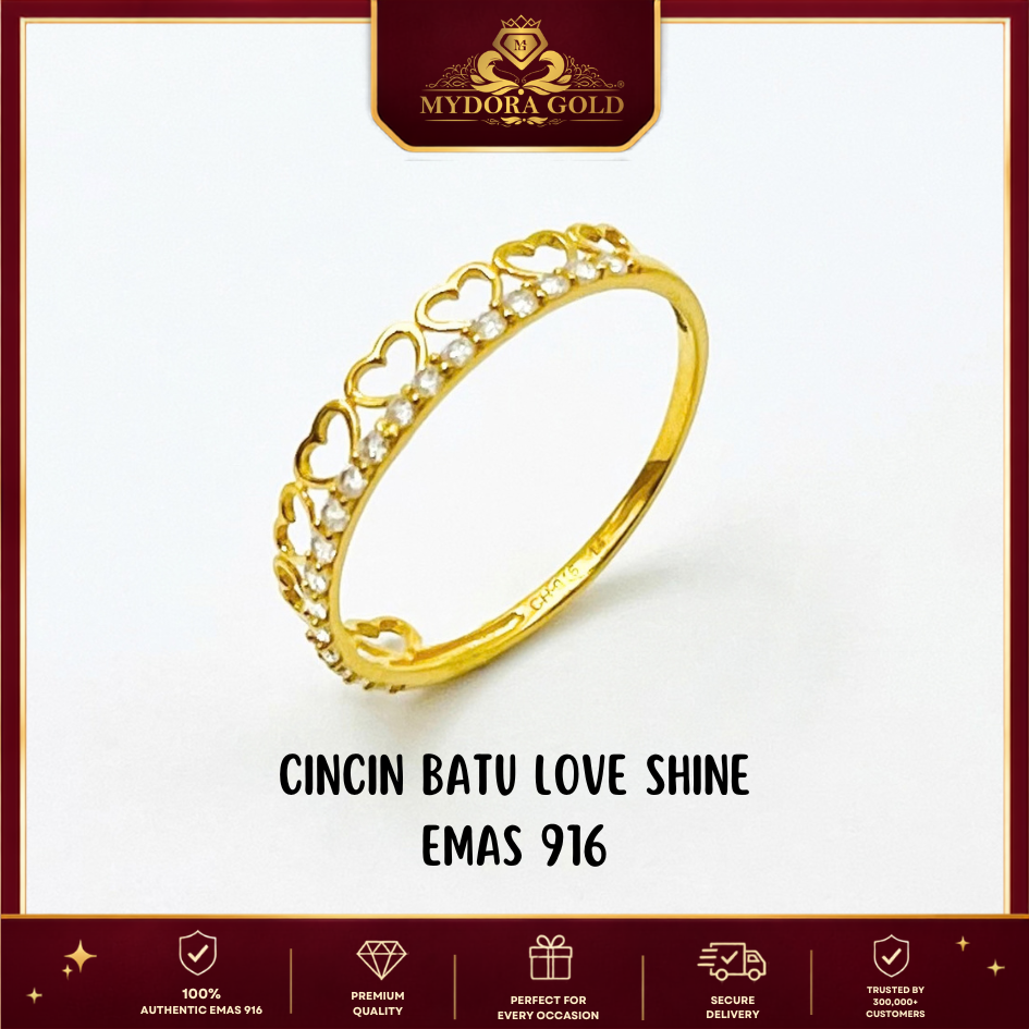 MYDORA EMAS 916 Cincin Batu CZ Love Chain l EMAS 916/22K