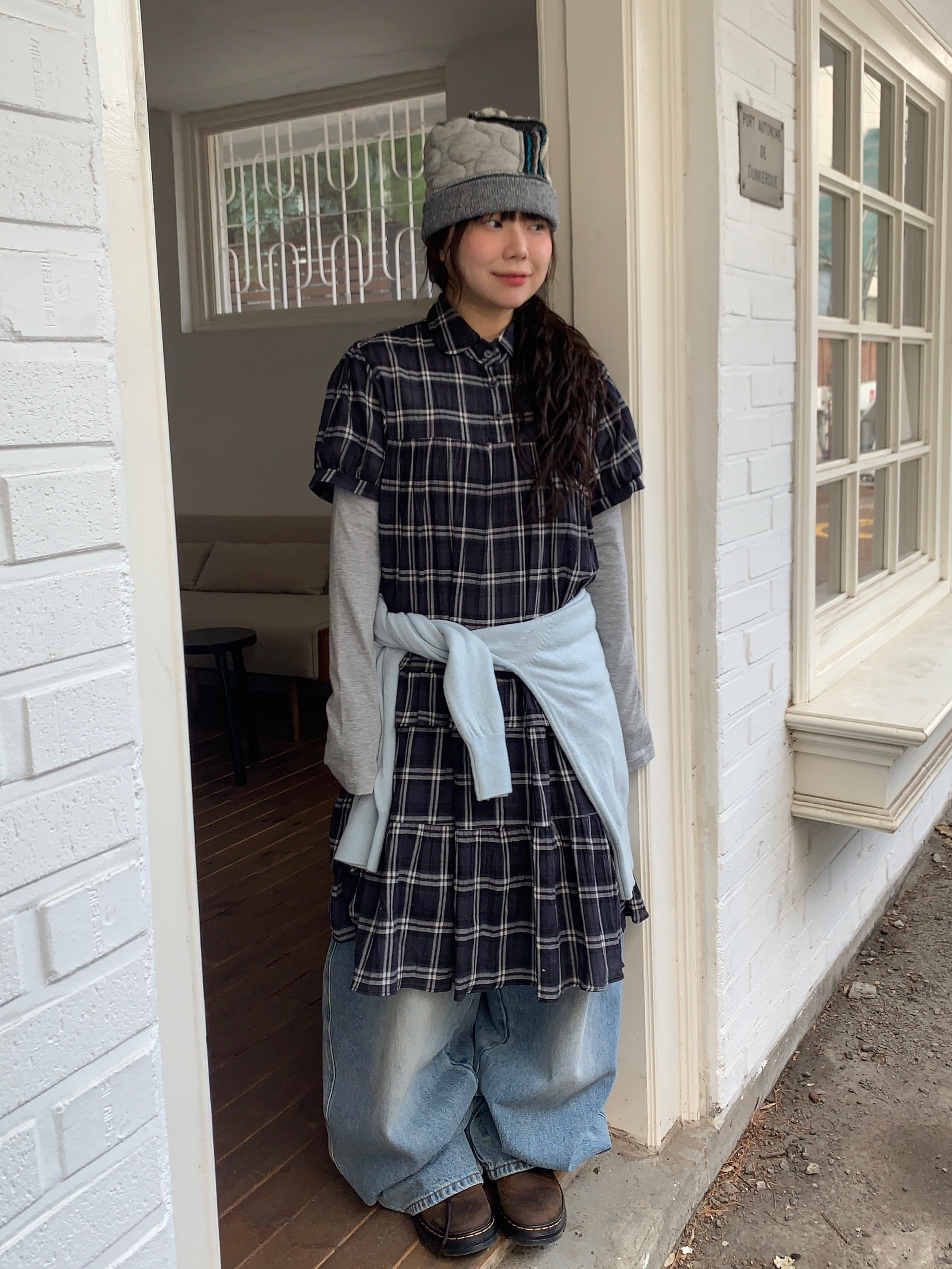 monday check layered dress