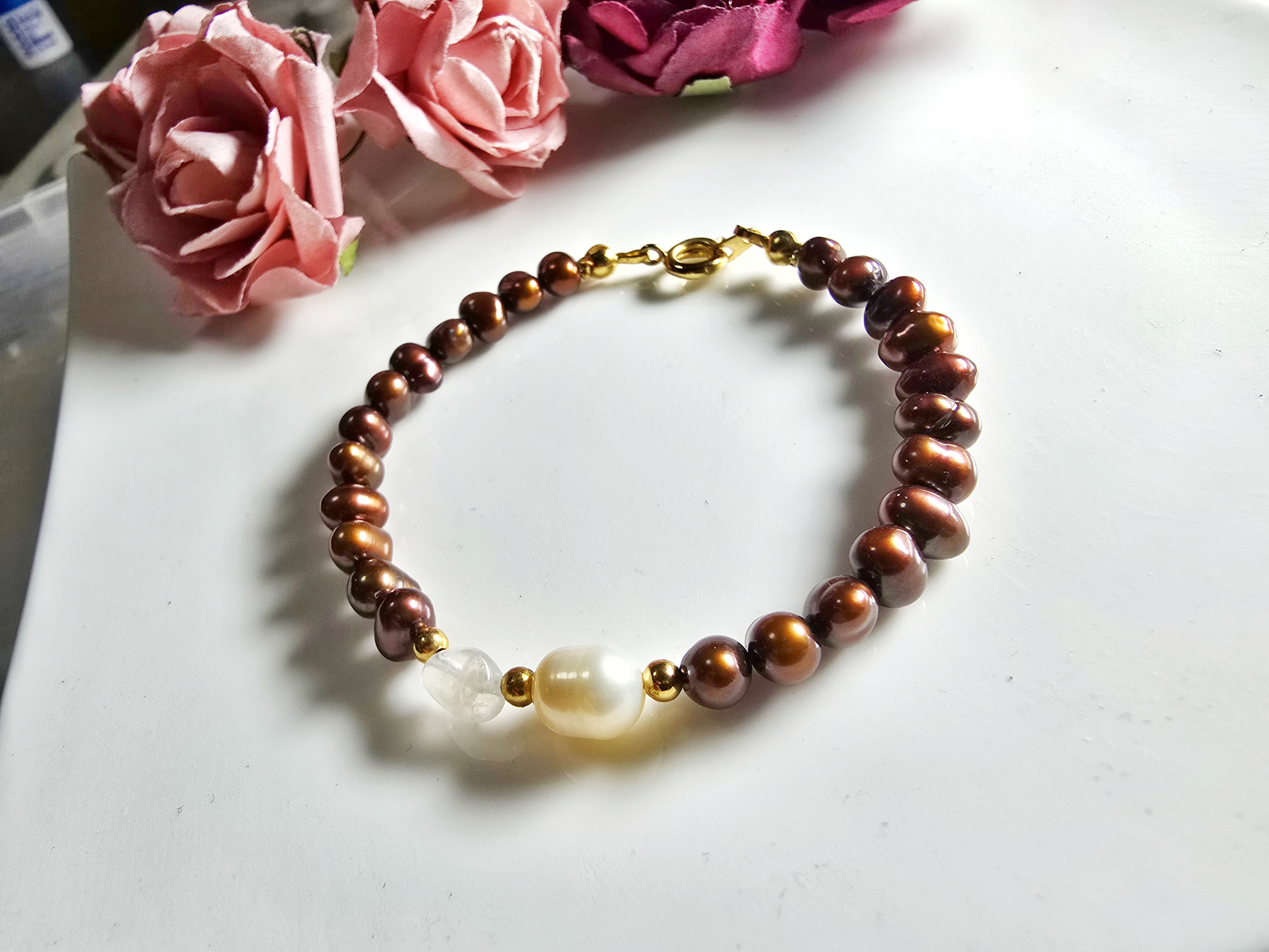 FWP0125-2  天然珍珠月光石復古手鏈