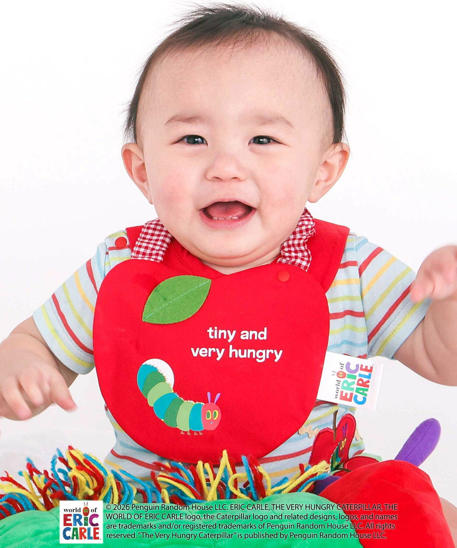 🇯🇵預訂 日本直送🇯🇵好餓的毛毛蟲兩色純色格紋蘋果造型圍兜