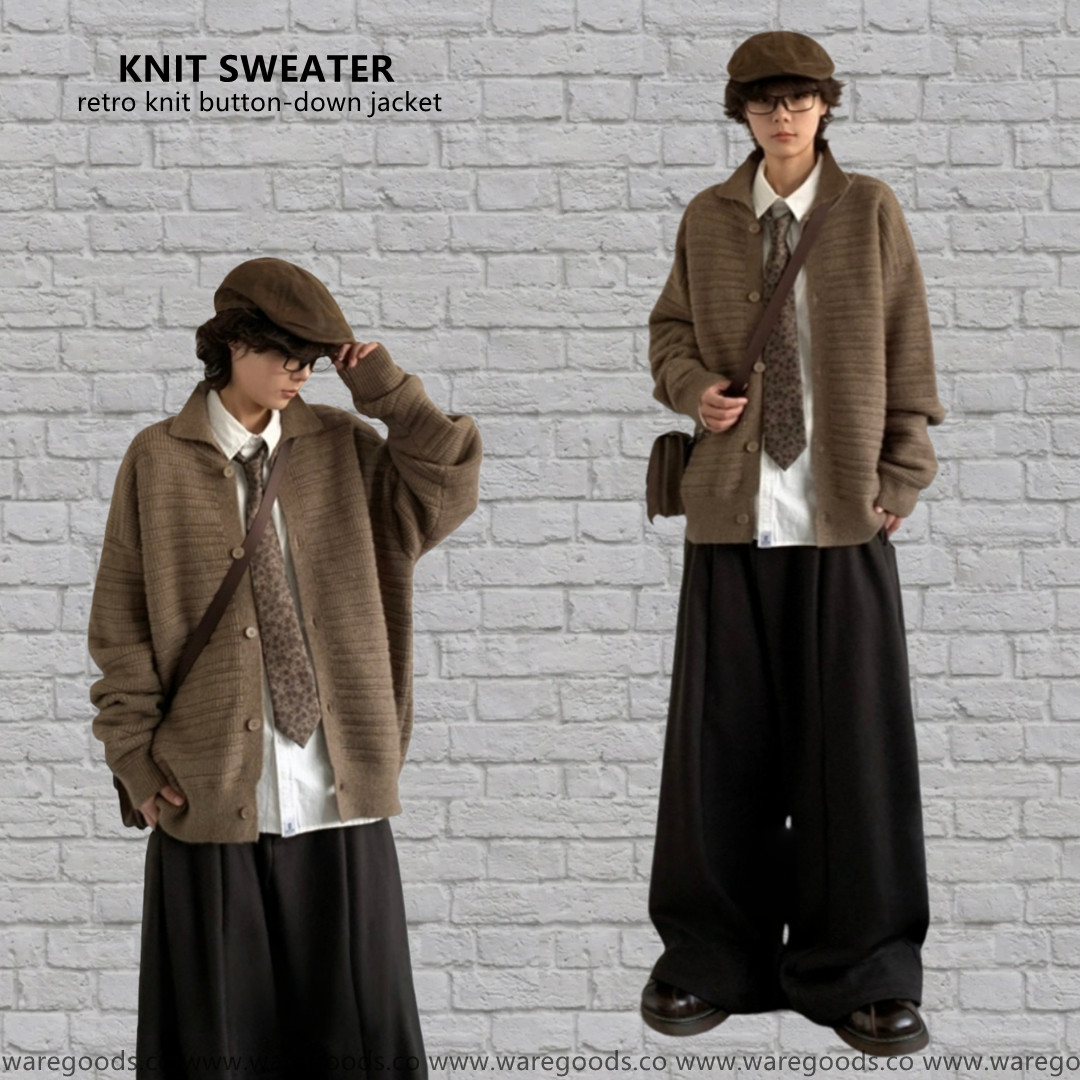 W689復古針織鈕扣外套
