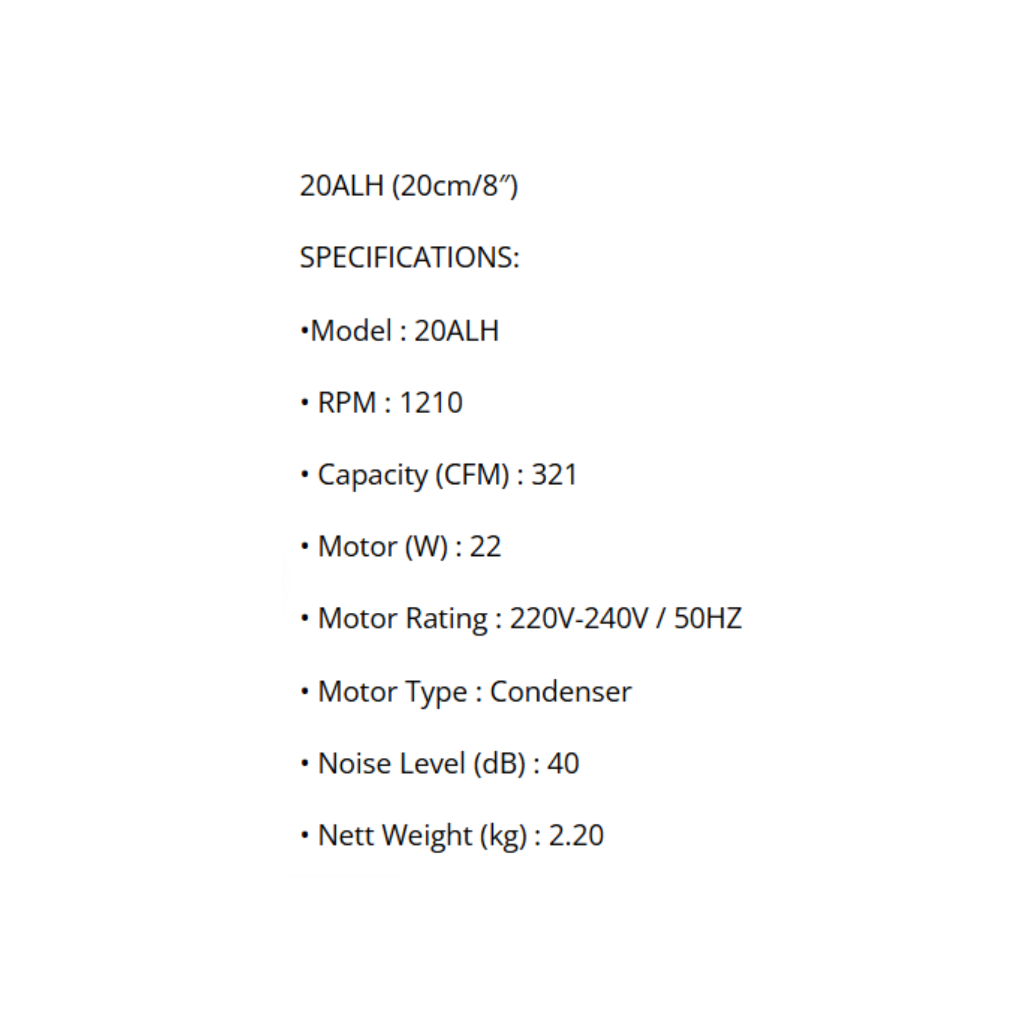 KDK 8" Wall Ventilating Fan with Shutter (20ALH)