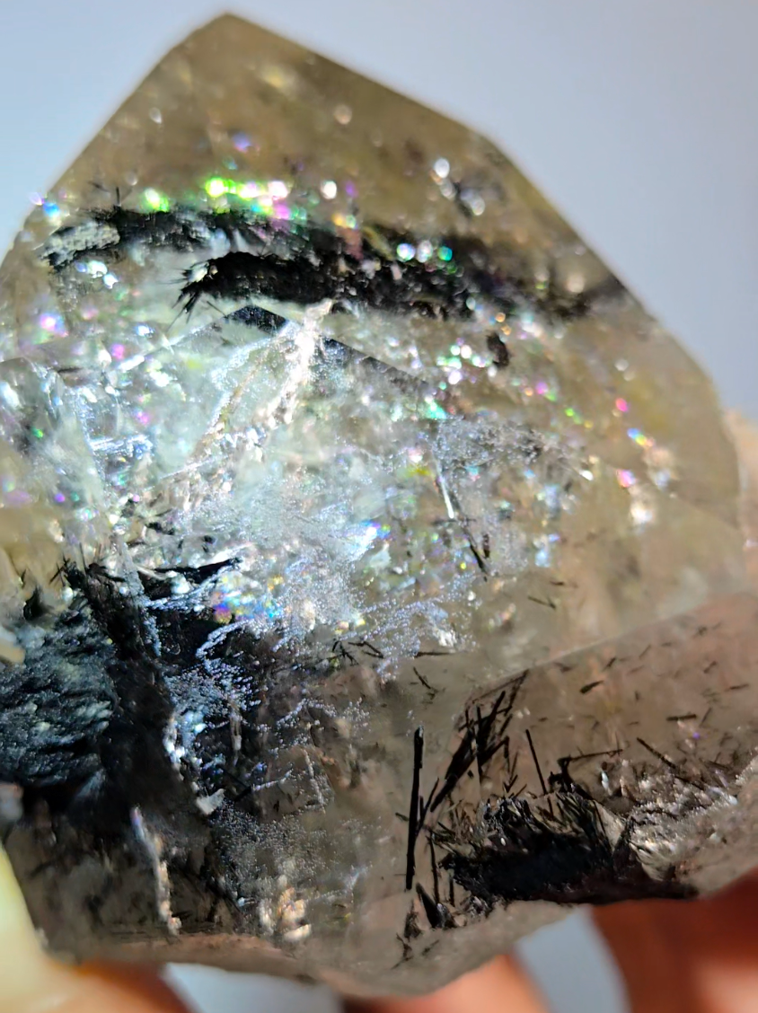 Black tourmaline inclusion smoky quartz with rainbows - RT1457