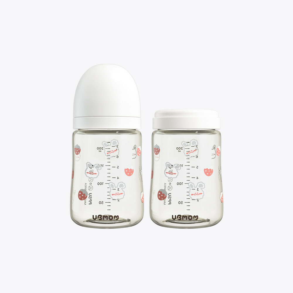 UBMOM 兔年特別版奶樽-草莓雲朵白兔兔-200ml（配S Size奶嘴(0-3個月) ）