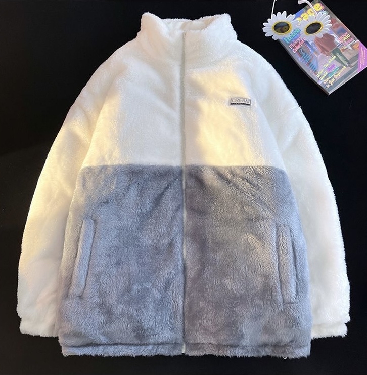 韓系情侶4色夾棉毛毛雙面褸