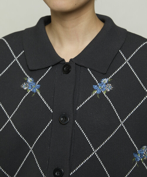 線條菱形花卉刺繡短短外套