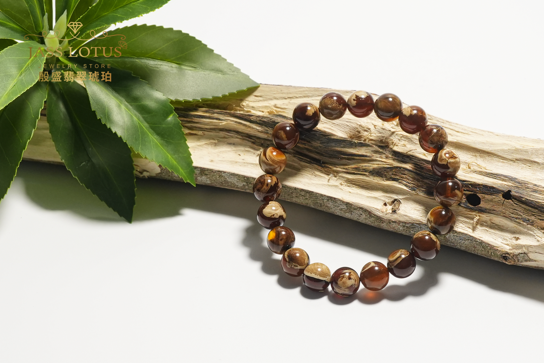 緬甸天然琥珀瓷白根紫羅蘭溶洞珀手串