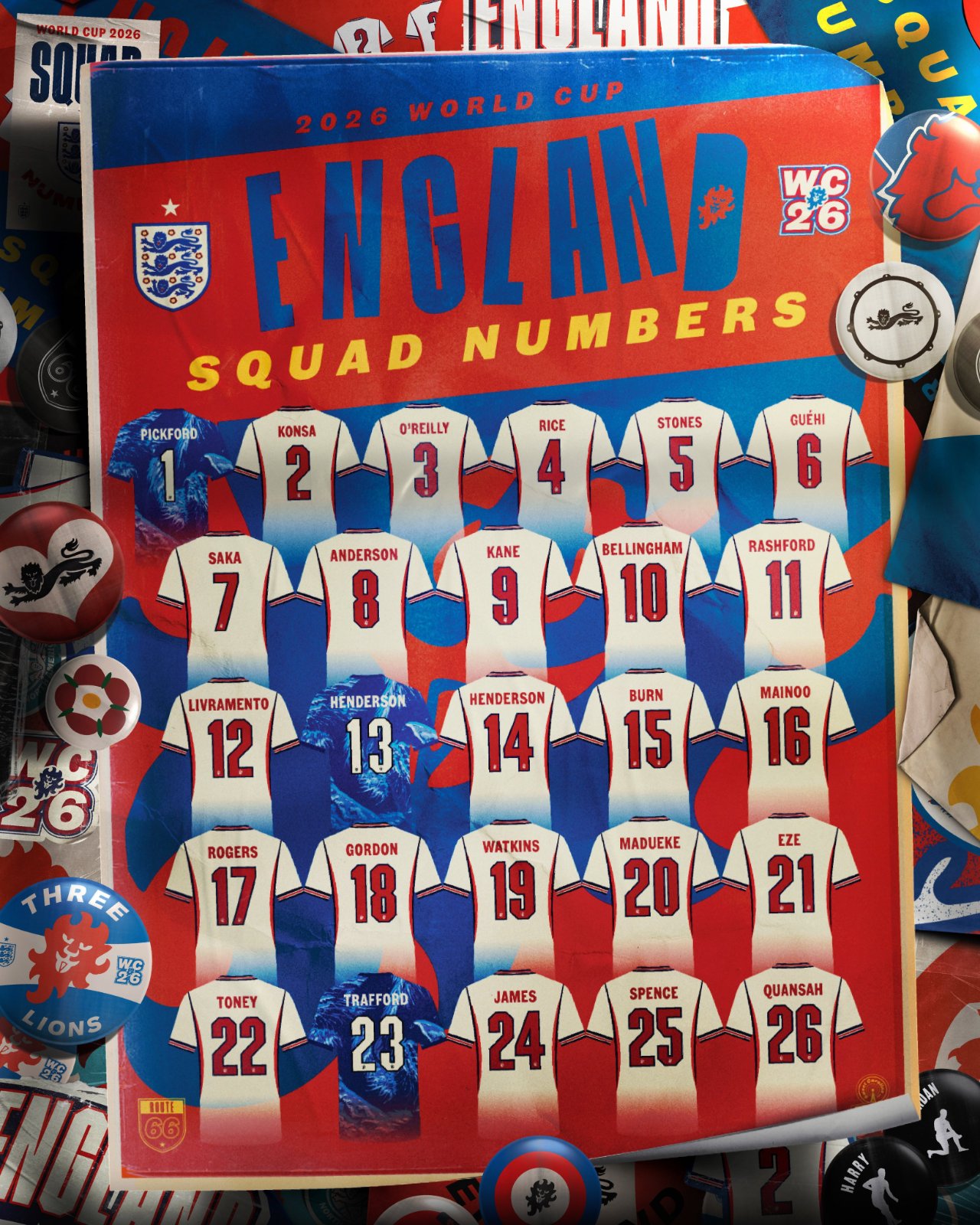 England 英格蘭 2026-27 主場/作客印字 (內有多選)