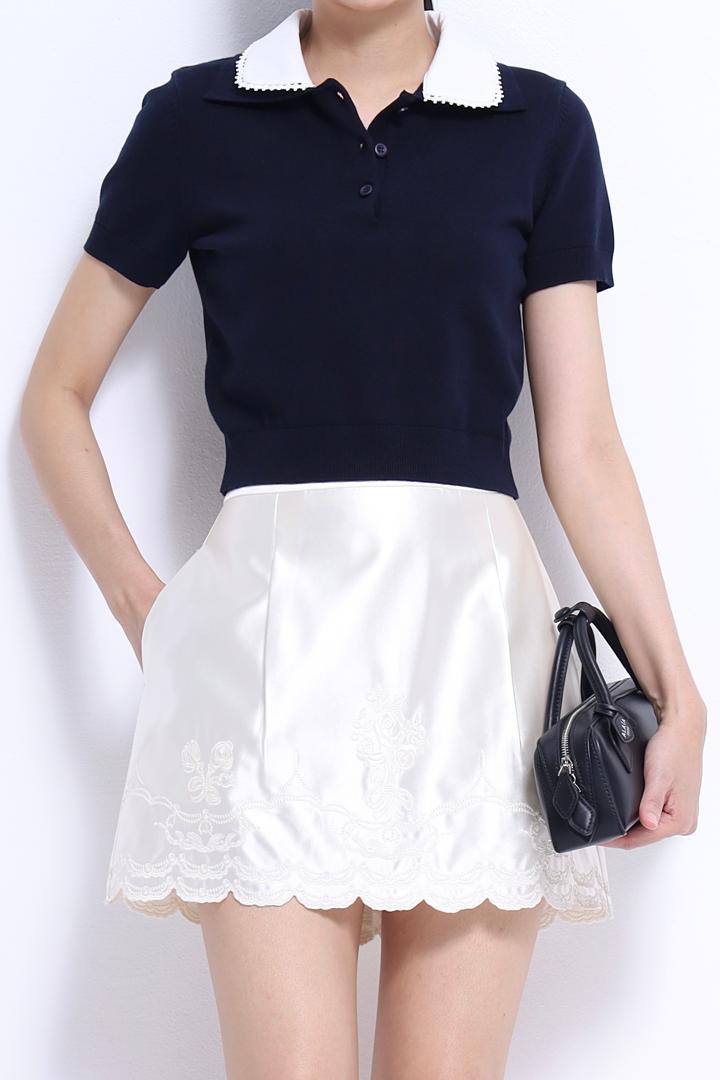 CB2761 Contrast Collar Knit Polo Top