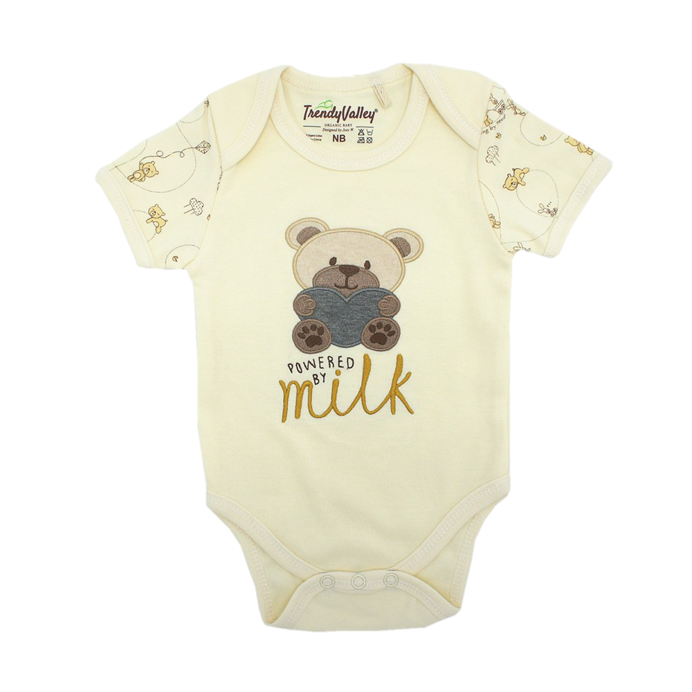 Trendyvalley Organic Cotton Short Sleeve Romper Milk Bear