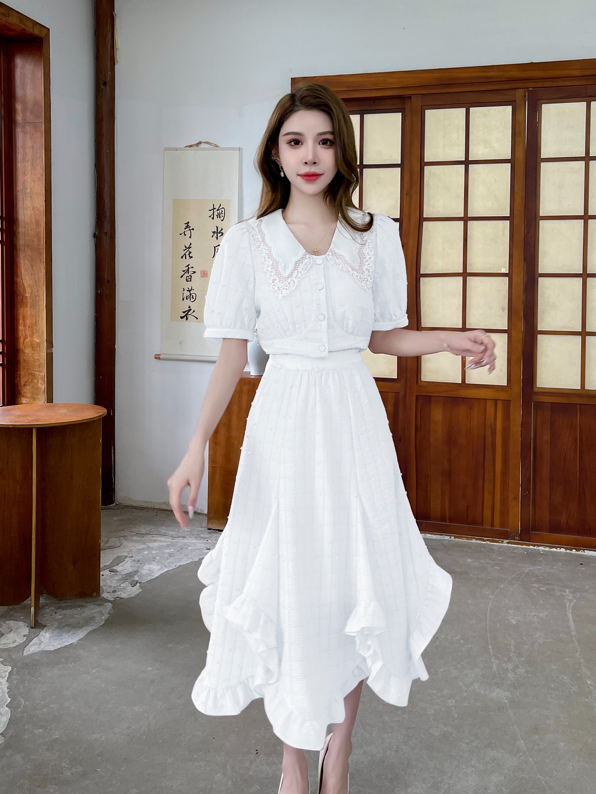 1524BB Aurora Lace Collar Ruffle Dress