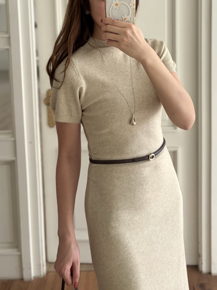 Timeless Belted Knit Dress (Oatmeal)