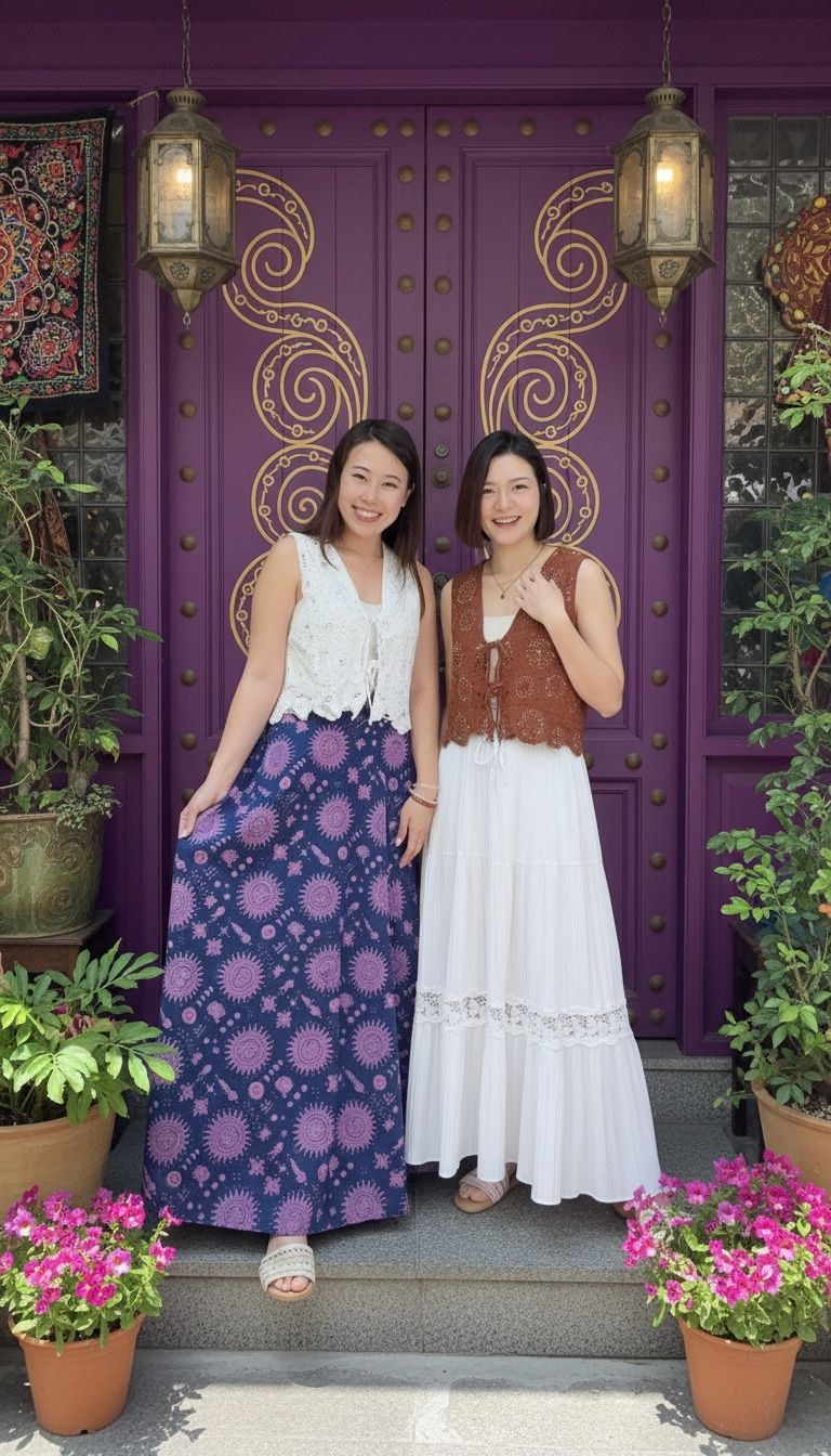 2181 Purple with Sun Pattern Half Rubberband Skirt 40"