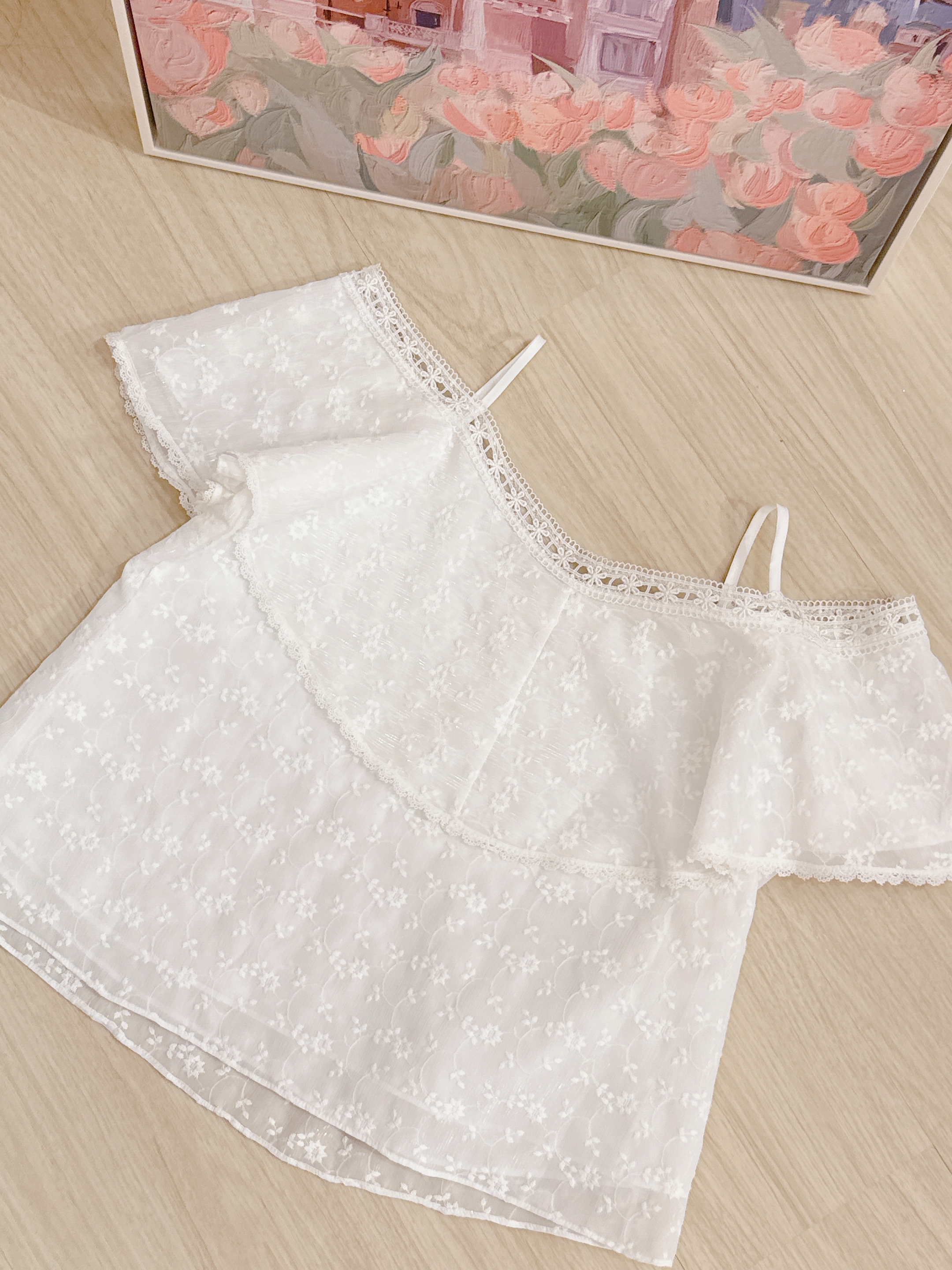 #HANNA-made# Iridescent Fleur Off-Shoulder Blouse