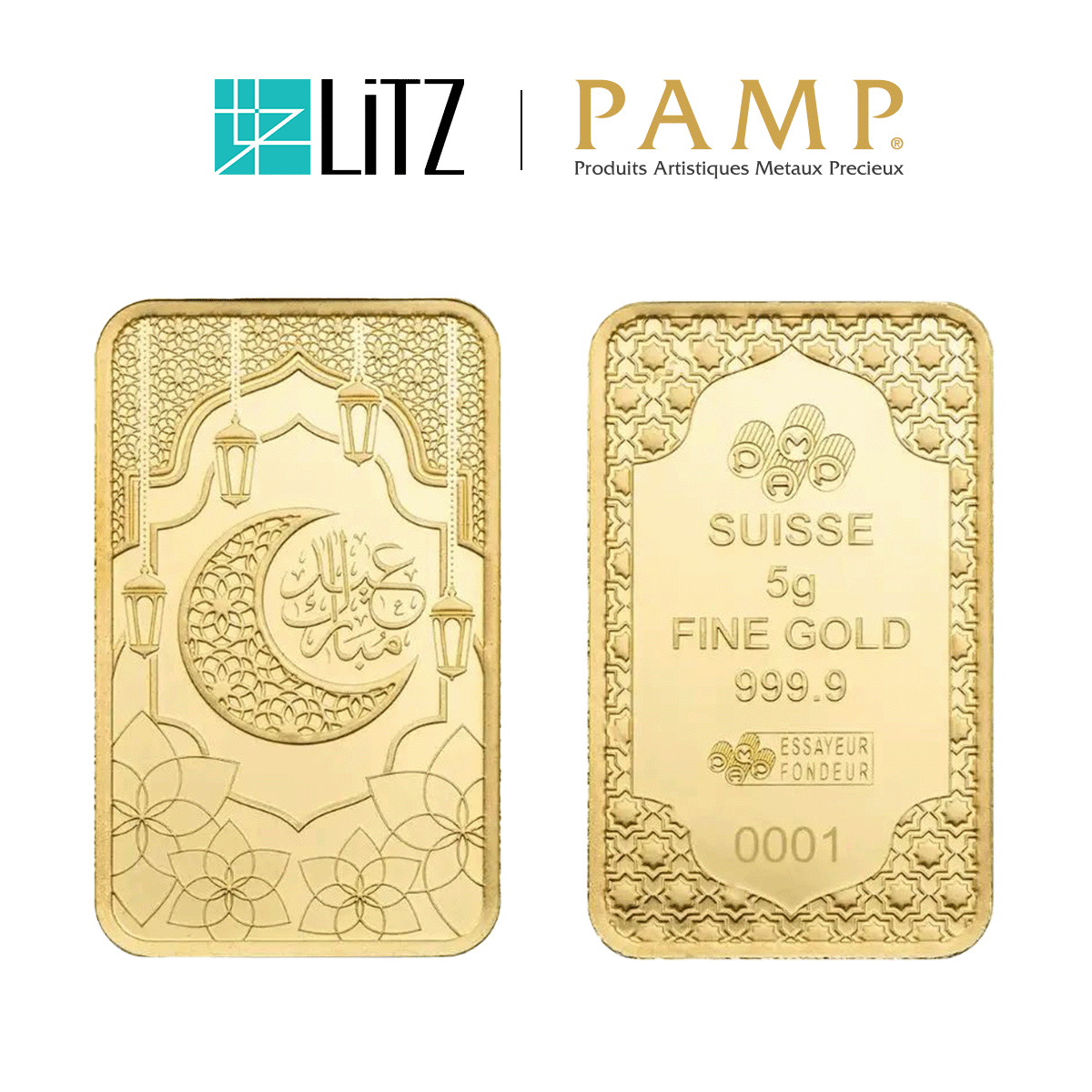 [5 gram] LITZ PAMP Suisse Eid Mubarak Limited Edition Gold Bar (999.9) PG068