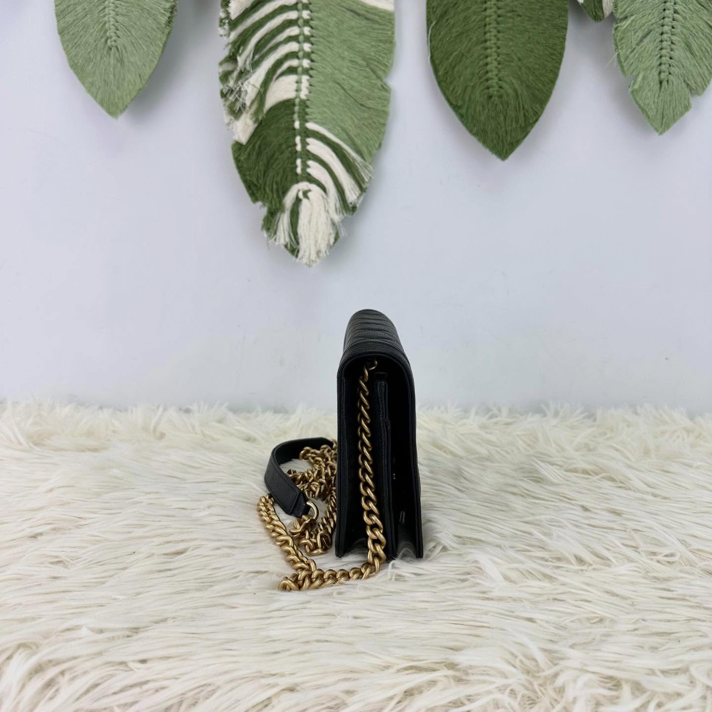 CHANEL🤍PRE OWNED LeBoy 黑金荔枝皮 WOC 晶片款 全套有盒🖤 