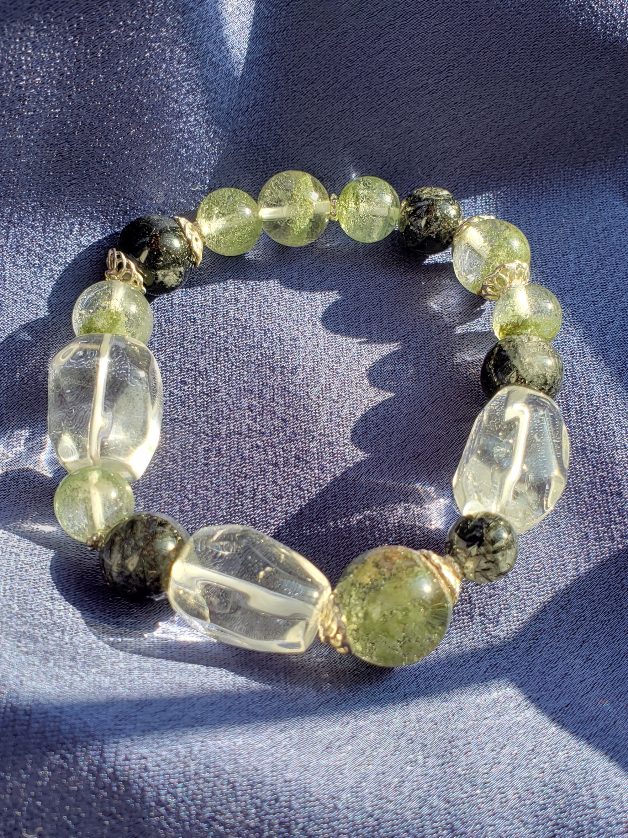 黑髮晶綠幽靈白水晶手鏈