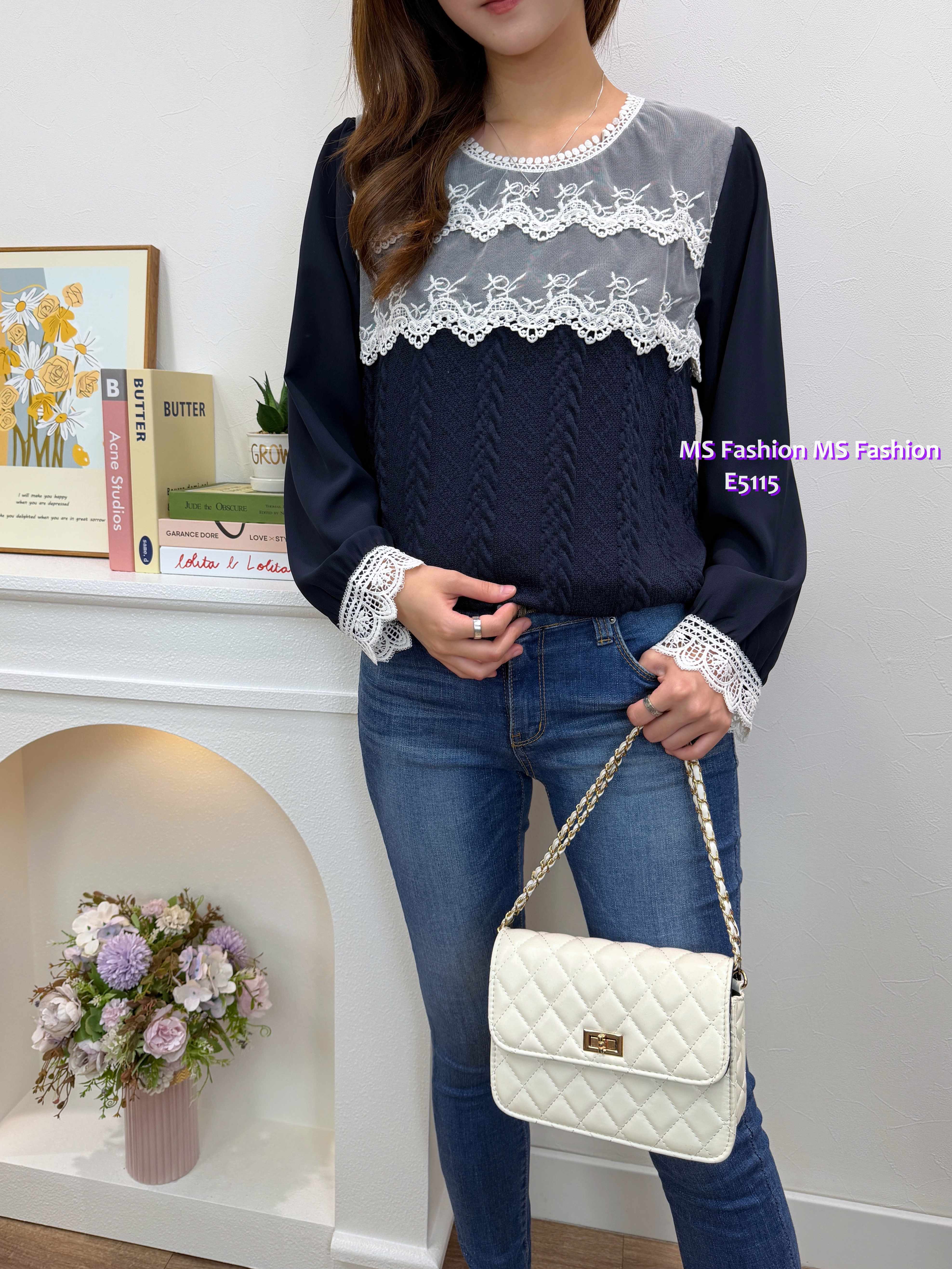 E5115 拼麻花lace top