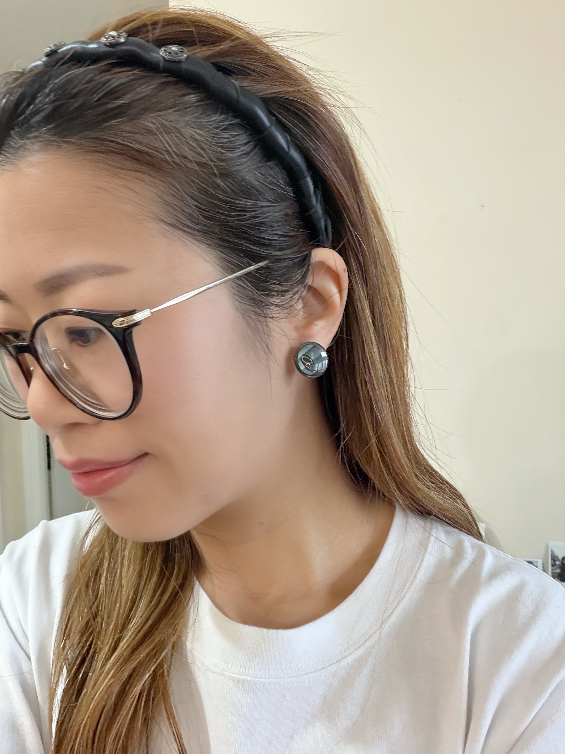 日本鈕扣耳環/暗間墨綠