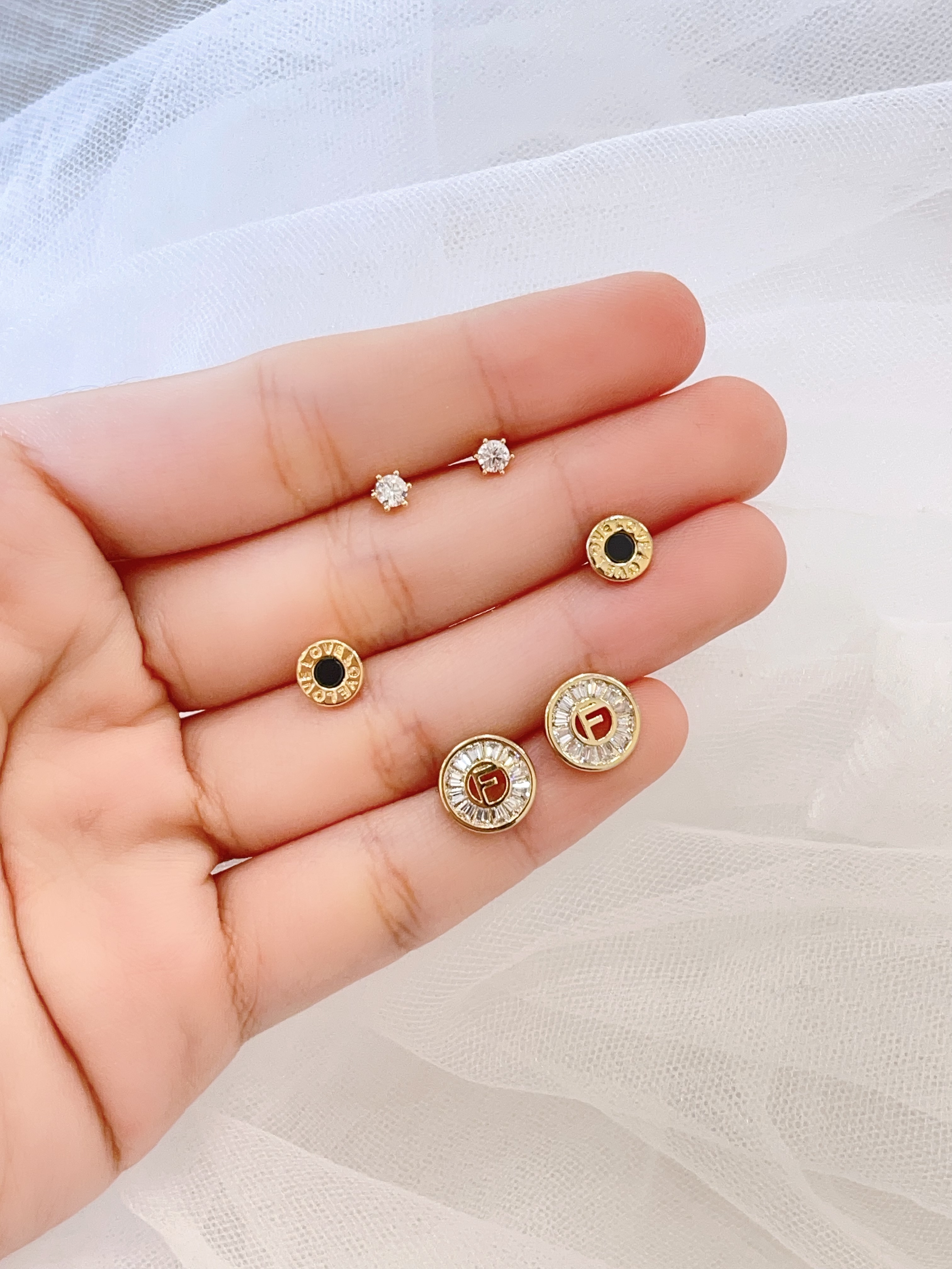 ins风F字母锆石耳环套装