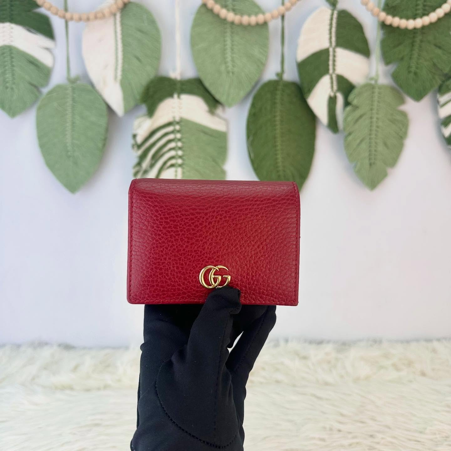 GUCCI 🤍PRE OWNED Marmont Card Case Wallet 紅色金扣短銀包 全套有盒❤️ 