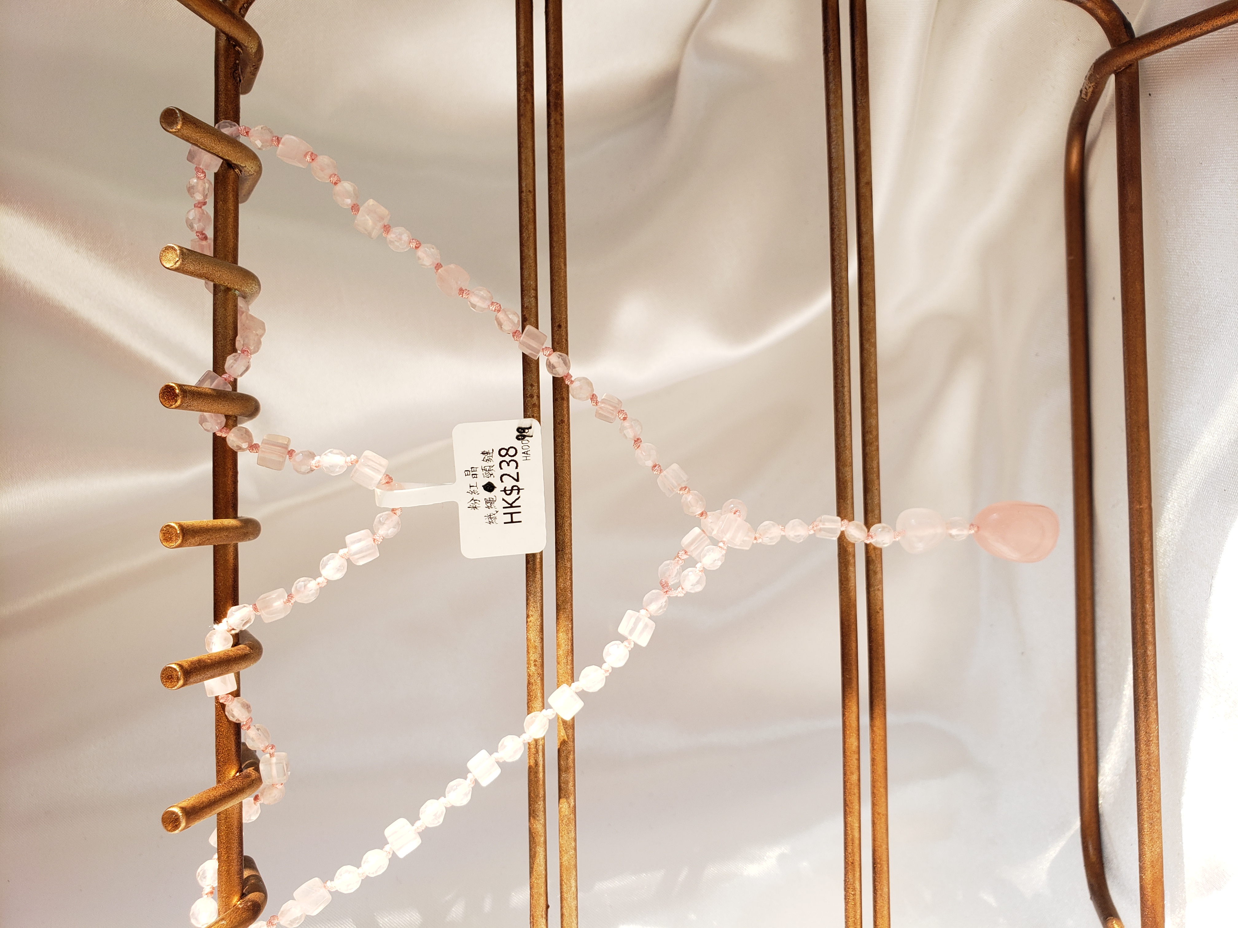 粉紅晶角度織繩頸鏈