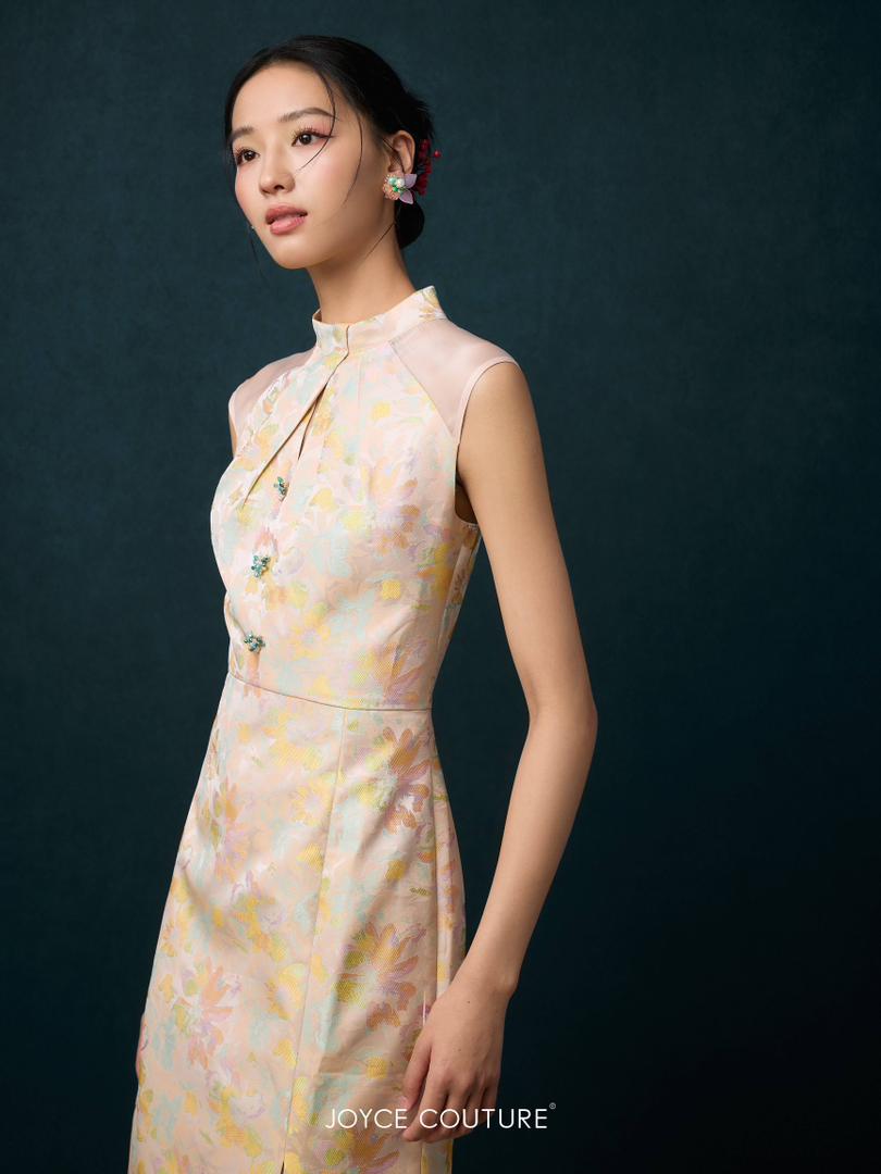 绿色玻璃钮扣旗袍 D0360