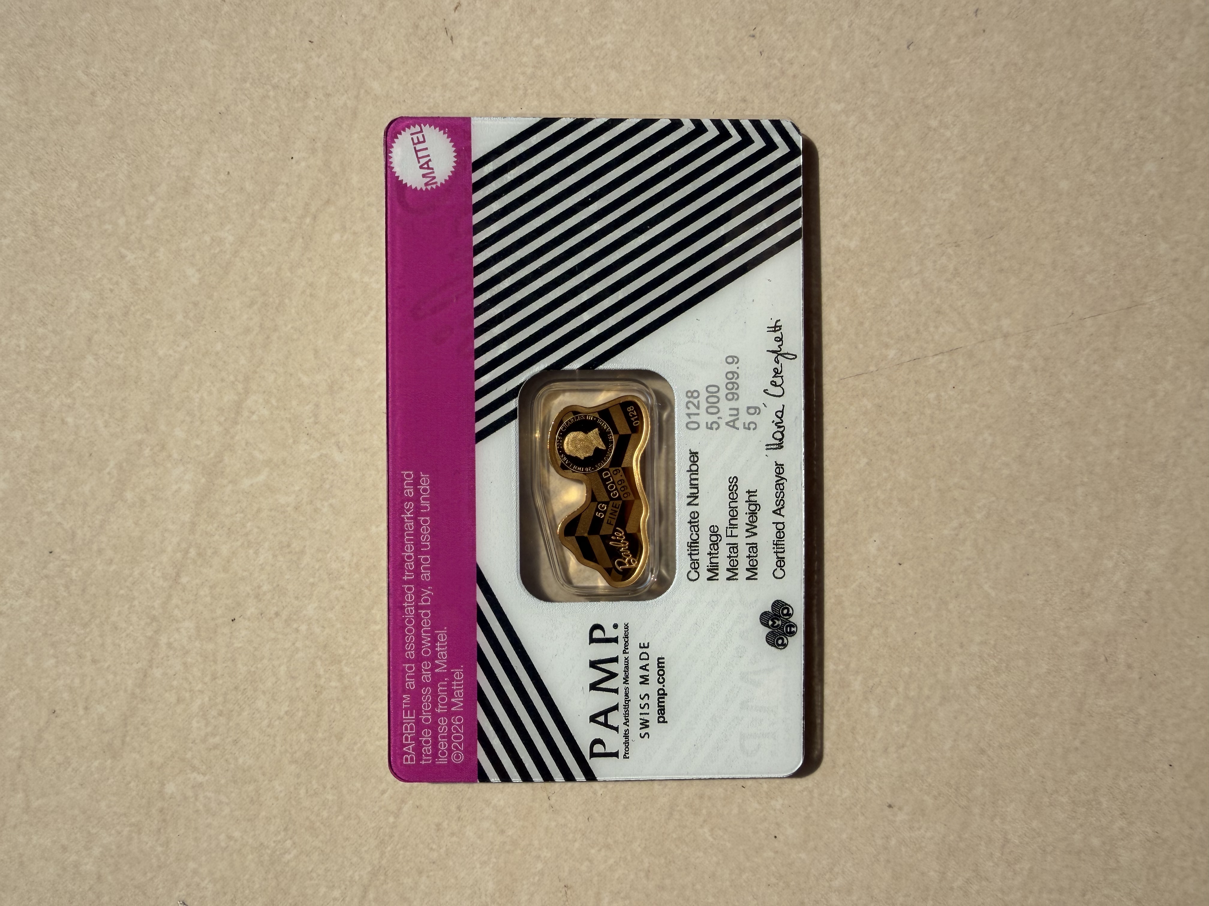 (Nice SN 128) PAMP Barbie 5g🇨🇭Swiss Limited Gold bar Emas 999.9