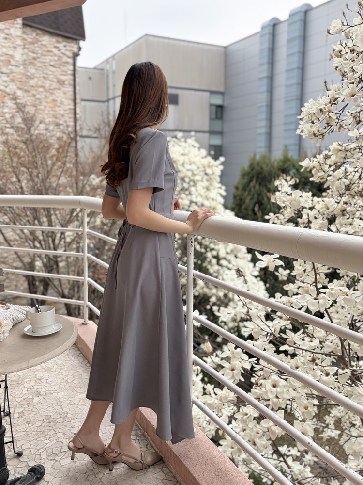 Asymmetric Striped Dress (Grey)