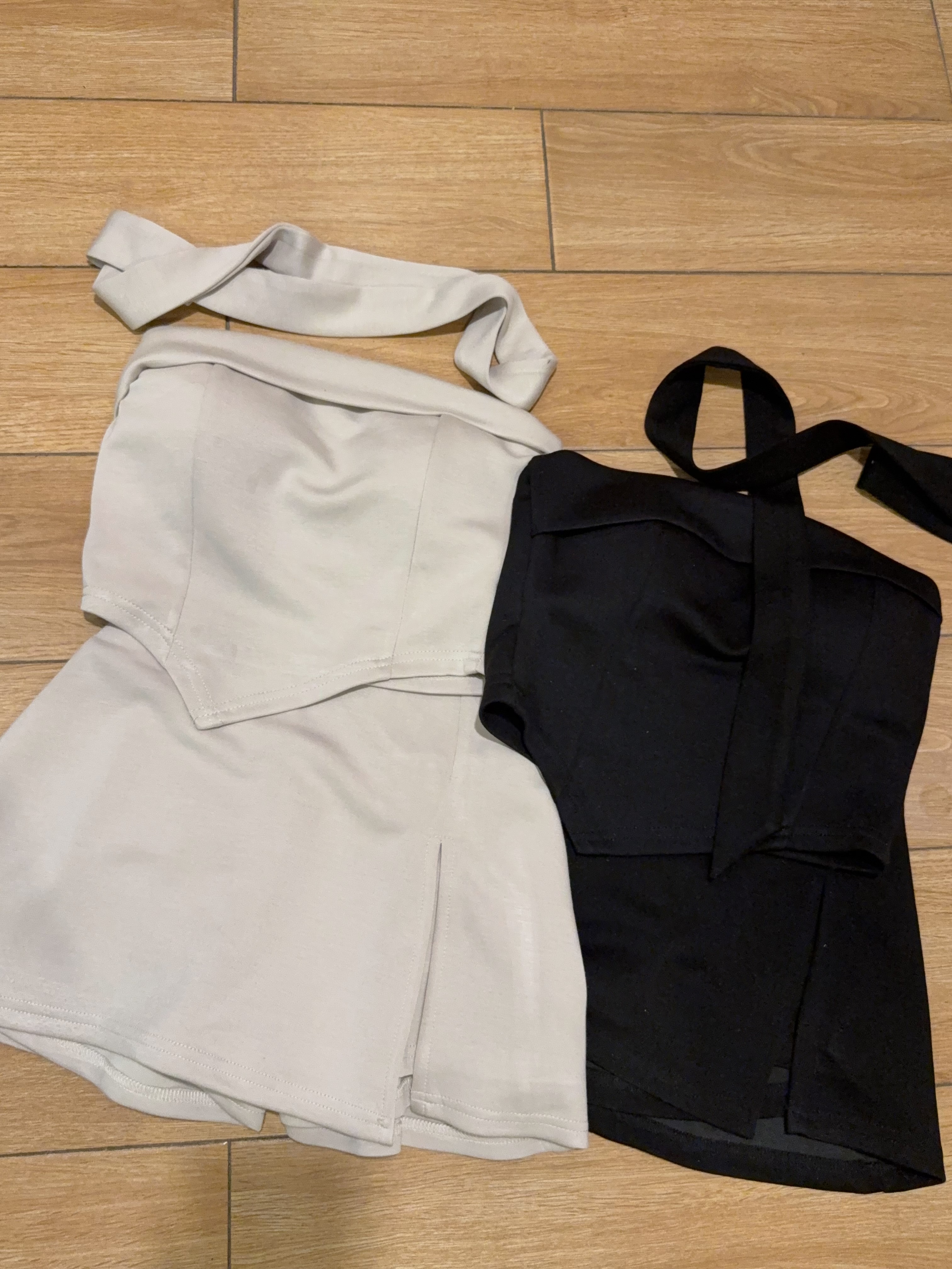 鱼骨抹胸背心+开叉半身短裙两件套（配飘带）R3006