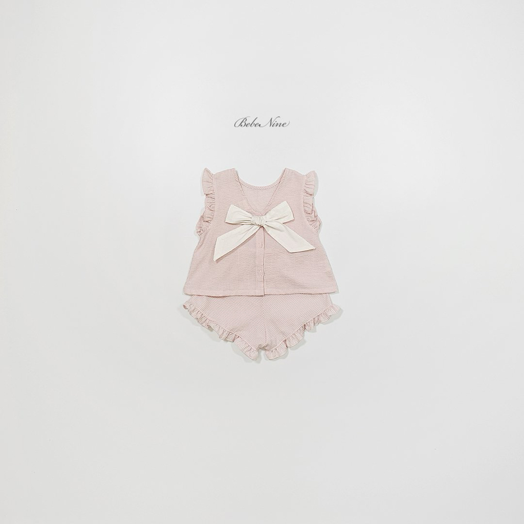 ☀️預訂 韓國直送☀️🇰🇷Bebenine三色後背緞帶荷葉邊袖格紋上下套裝