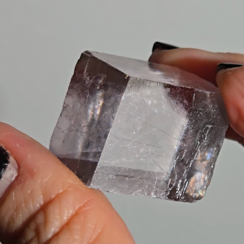Purple calcite cube with silver rutiles - PC7
