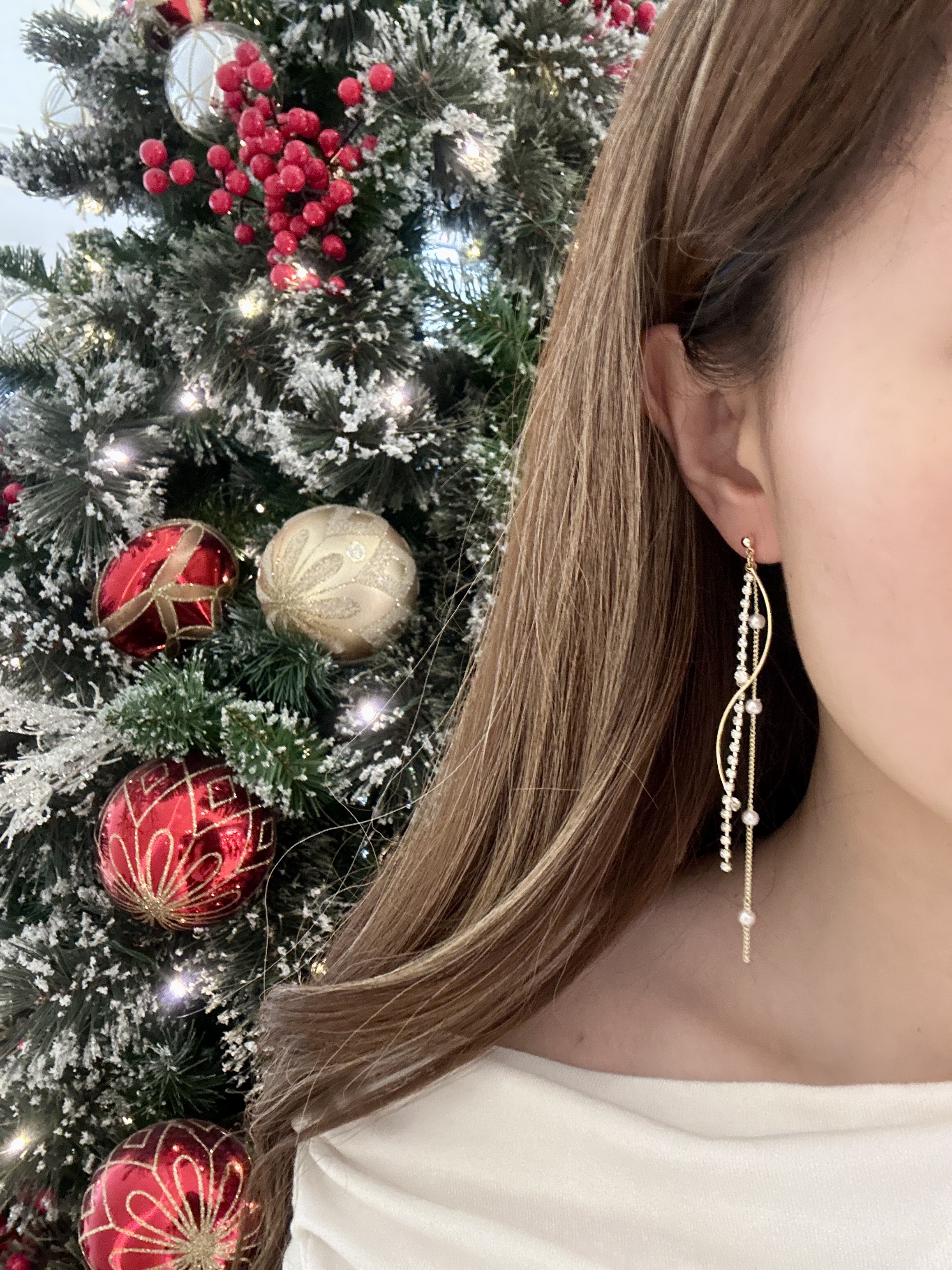 白色聖誕❄️雪花鑽耳環(金)