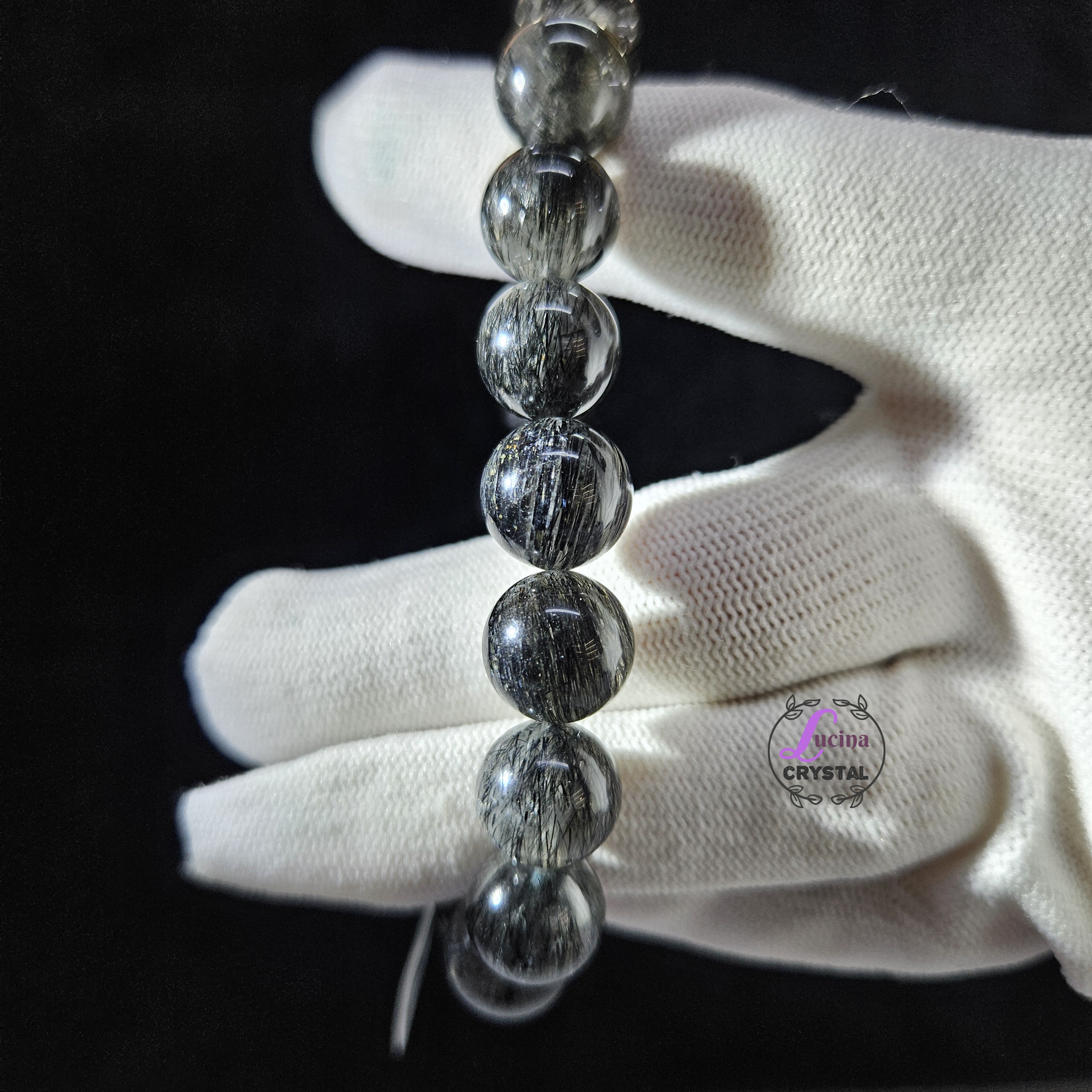 (Co#7214)11.5mm+密髮黑髮晶手串手鏈/Black Rutilated Quartz Bracelet