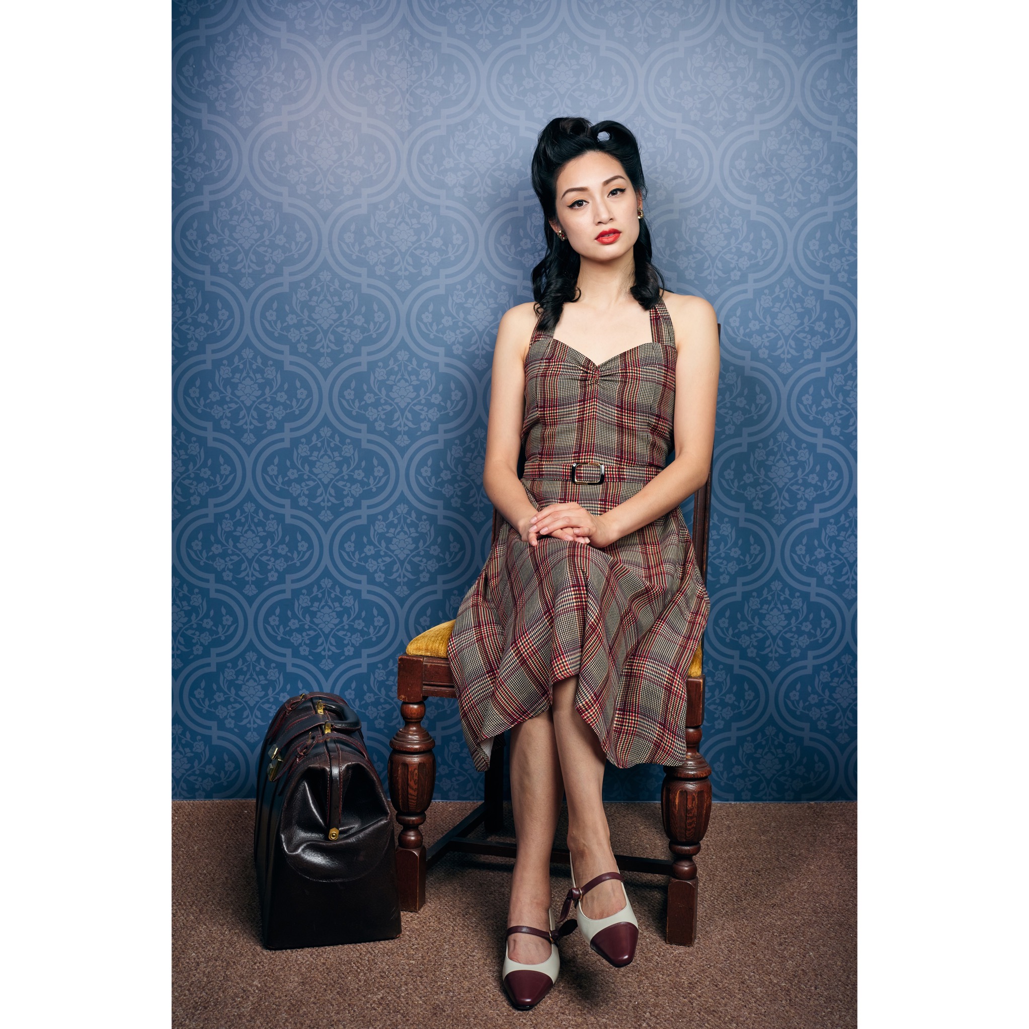 (Ready-Made) 1940s-Inspired Classy Pin Up Girl Dress - With fabric belt (FM133)