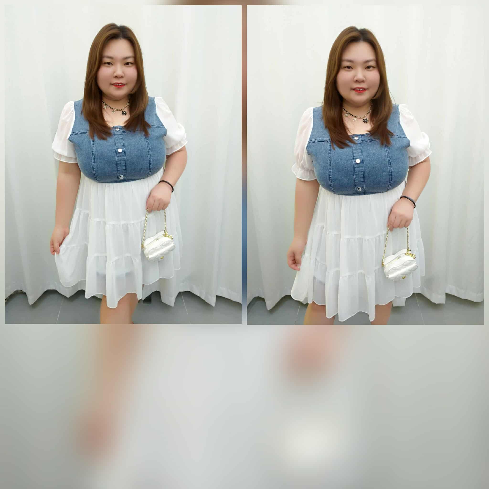 TW#6057 牛仔拼雪纺娃娃款连体裙