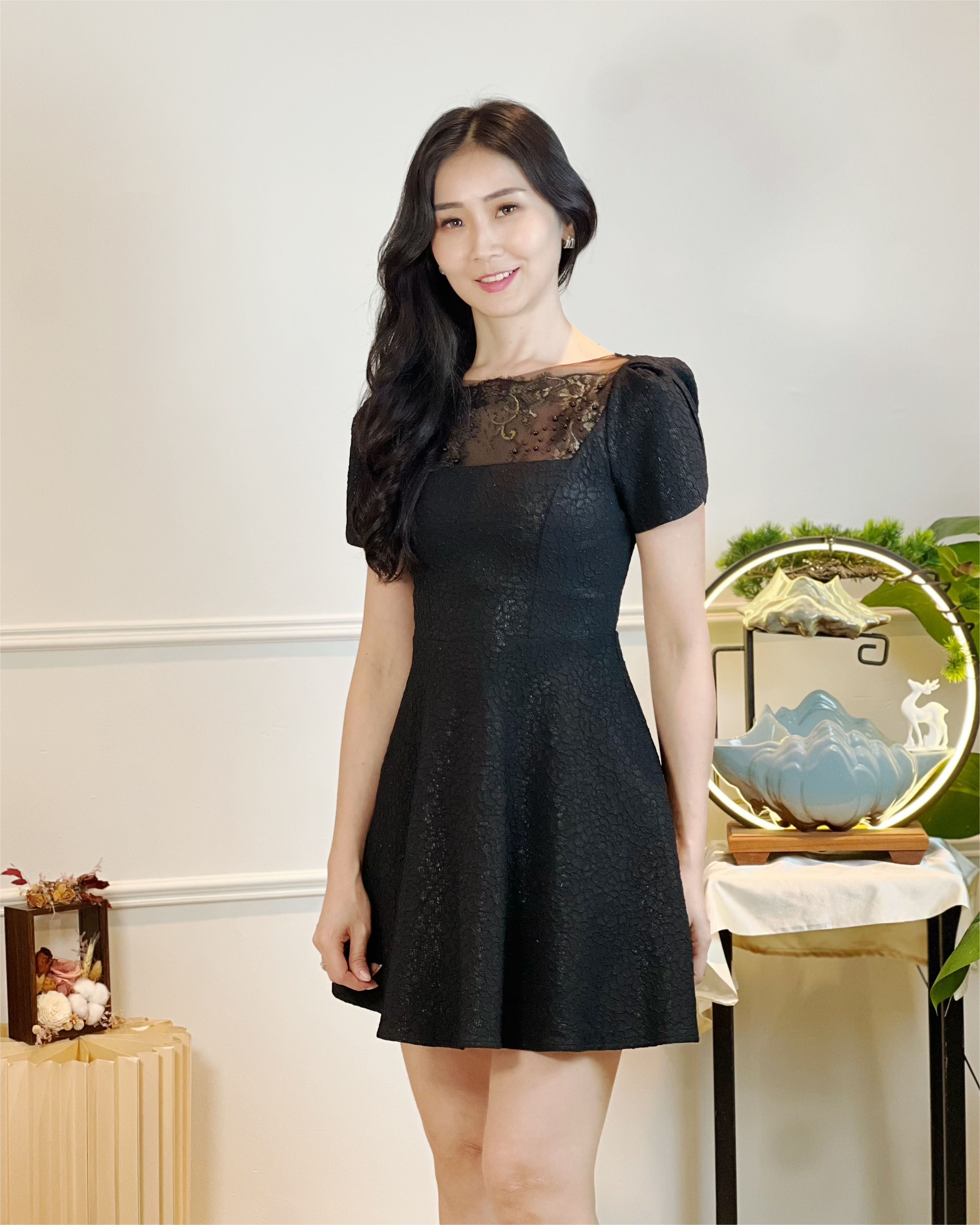 5090 Rosalind Black Pearl Mini Dress