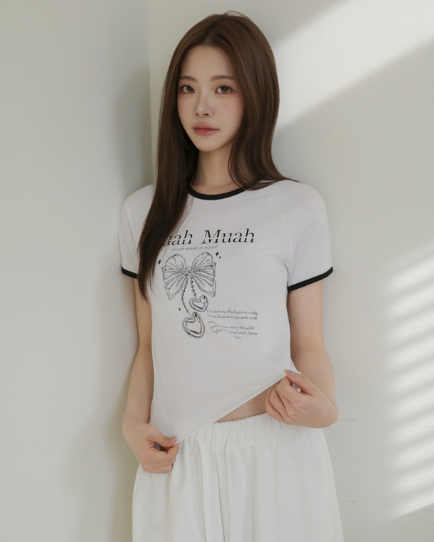 MuahMuah RAGLAN CONTRAST CROP HALF T-SHIRT