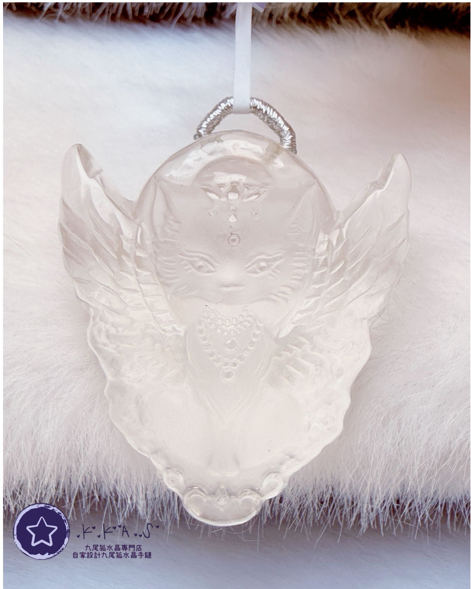 K00198 白水晶 天使狐 - 吊墜/手牌兩用款