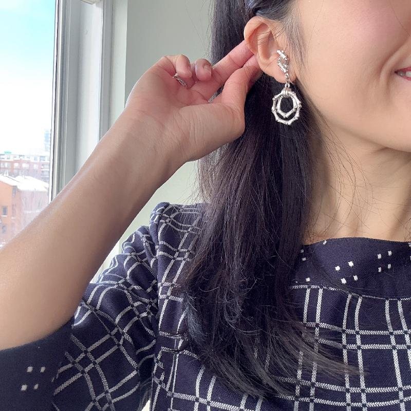 Rare! Vintage C.a. 1950-60s Designer Quality Silver Bamboo Loop Dangle Clip Earrings(MT2298-3)