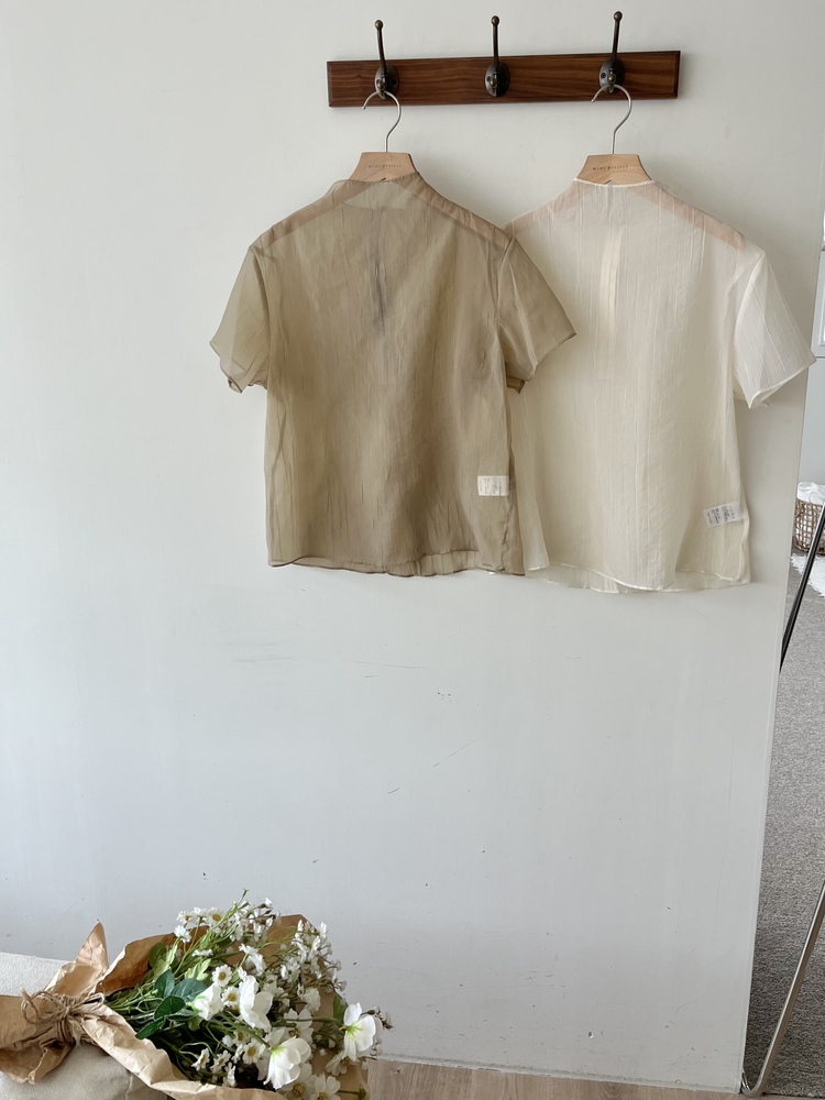Airy Sheer Crinkle Top (Ivory)