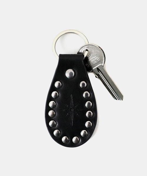 Studded Leather Keychain – Black - 스터디드 레더 키링 - 블랙