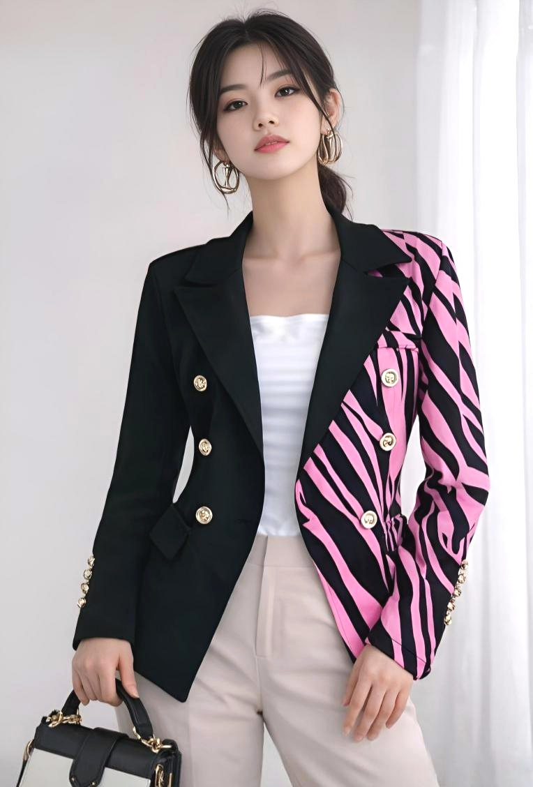 Print Contrast Blazer