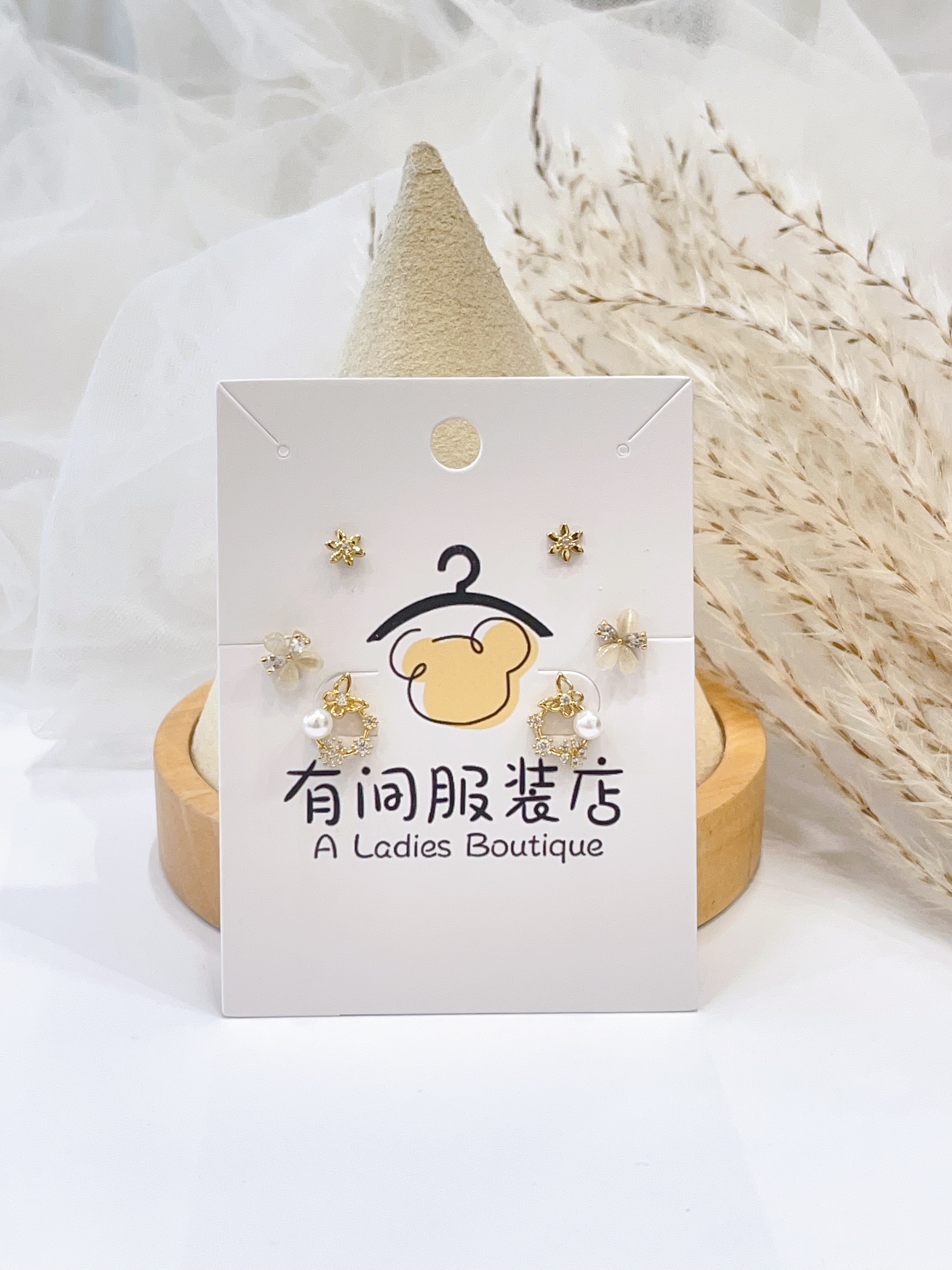 猫眼石花花蝴蝶耳环套装