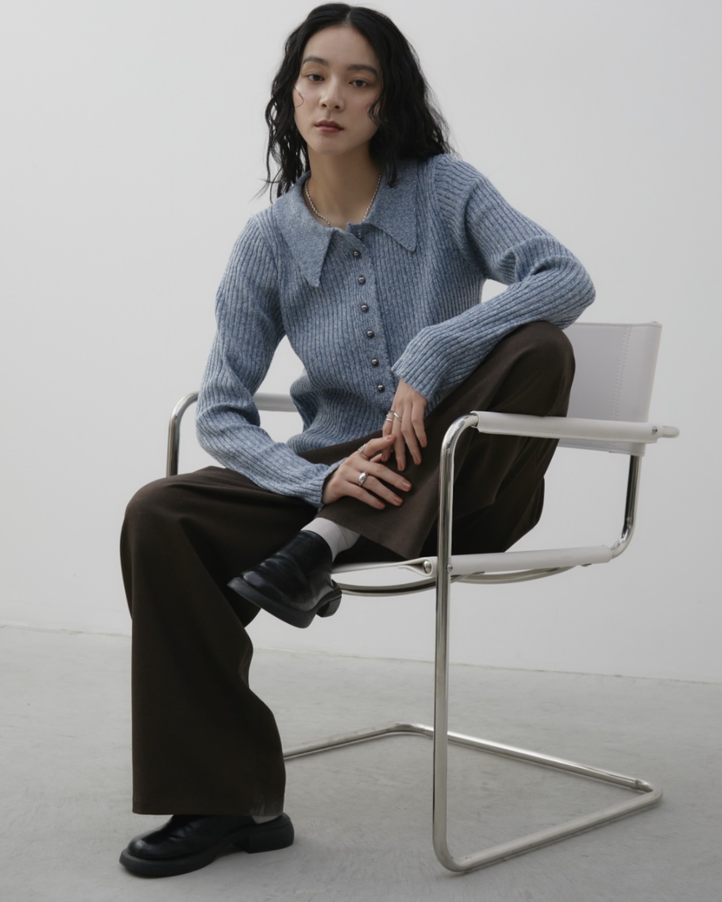 金屬鈕羅紋針織Polo上衣【JT020】