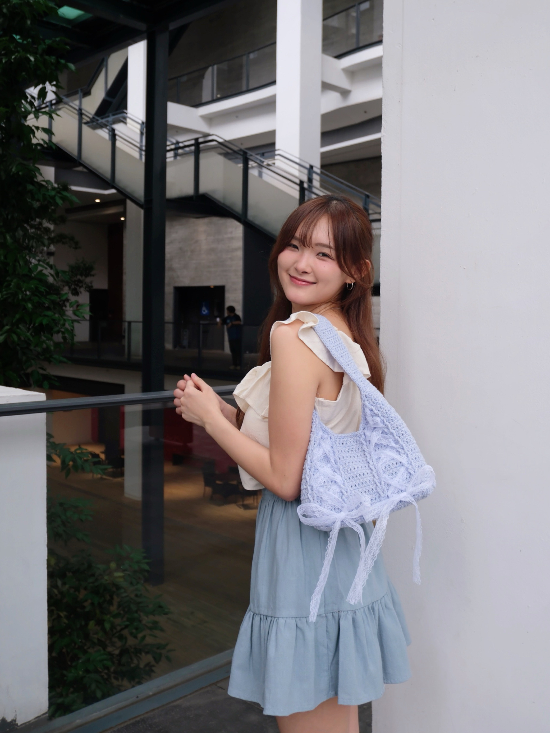 ♡︎自家 - 蕾絲蝴蝶綁帶鈎織袋
