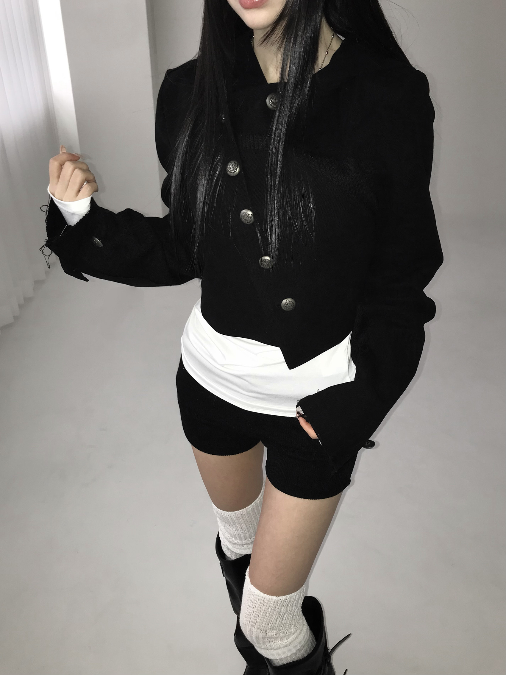 Asymmetric Raw-Edge Hooded Cropped Jacket