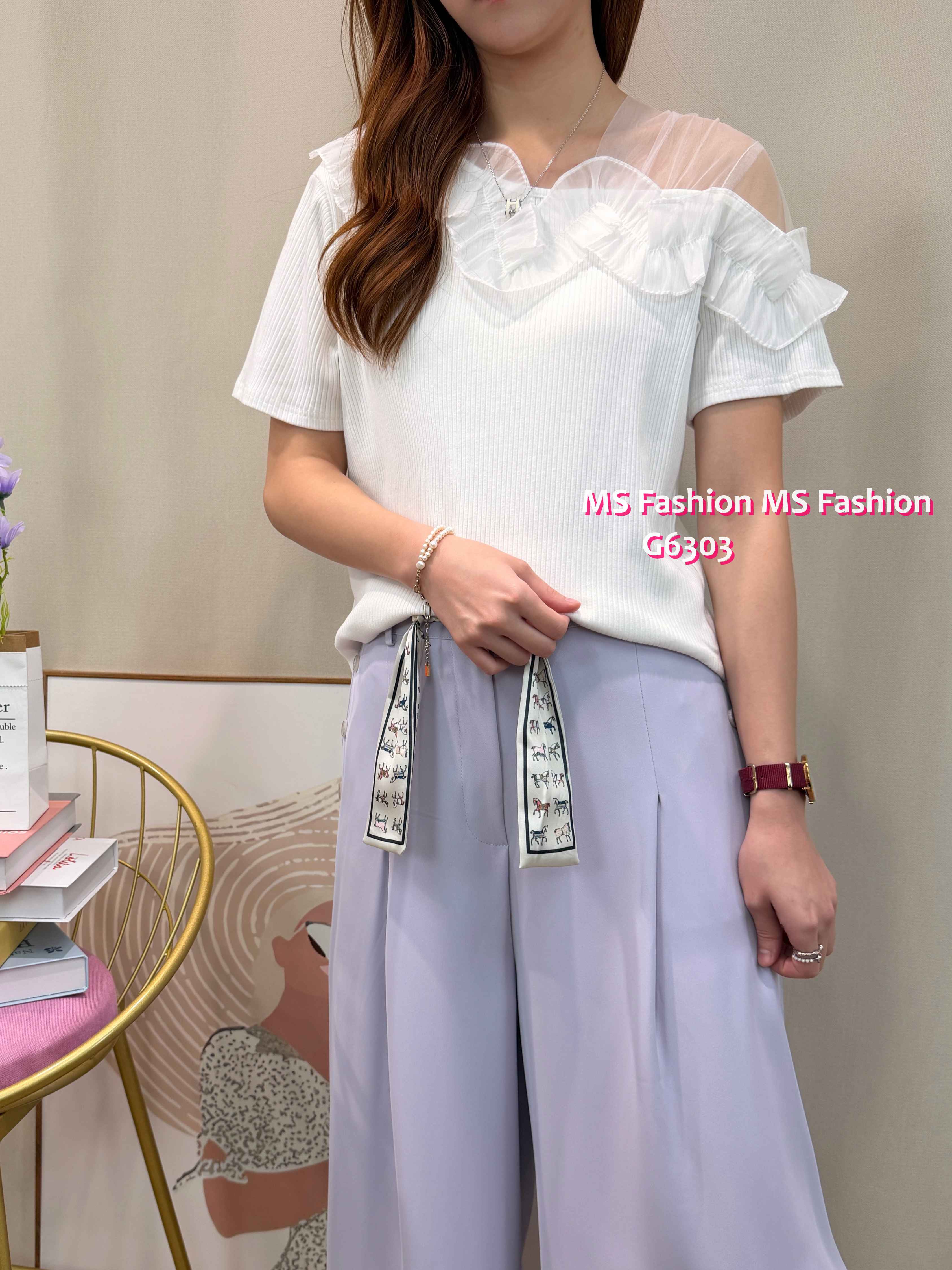 G6303 ruffle透視紗top