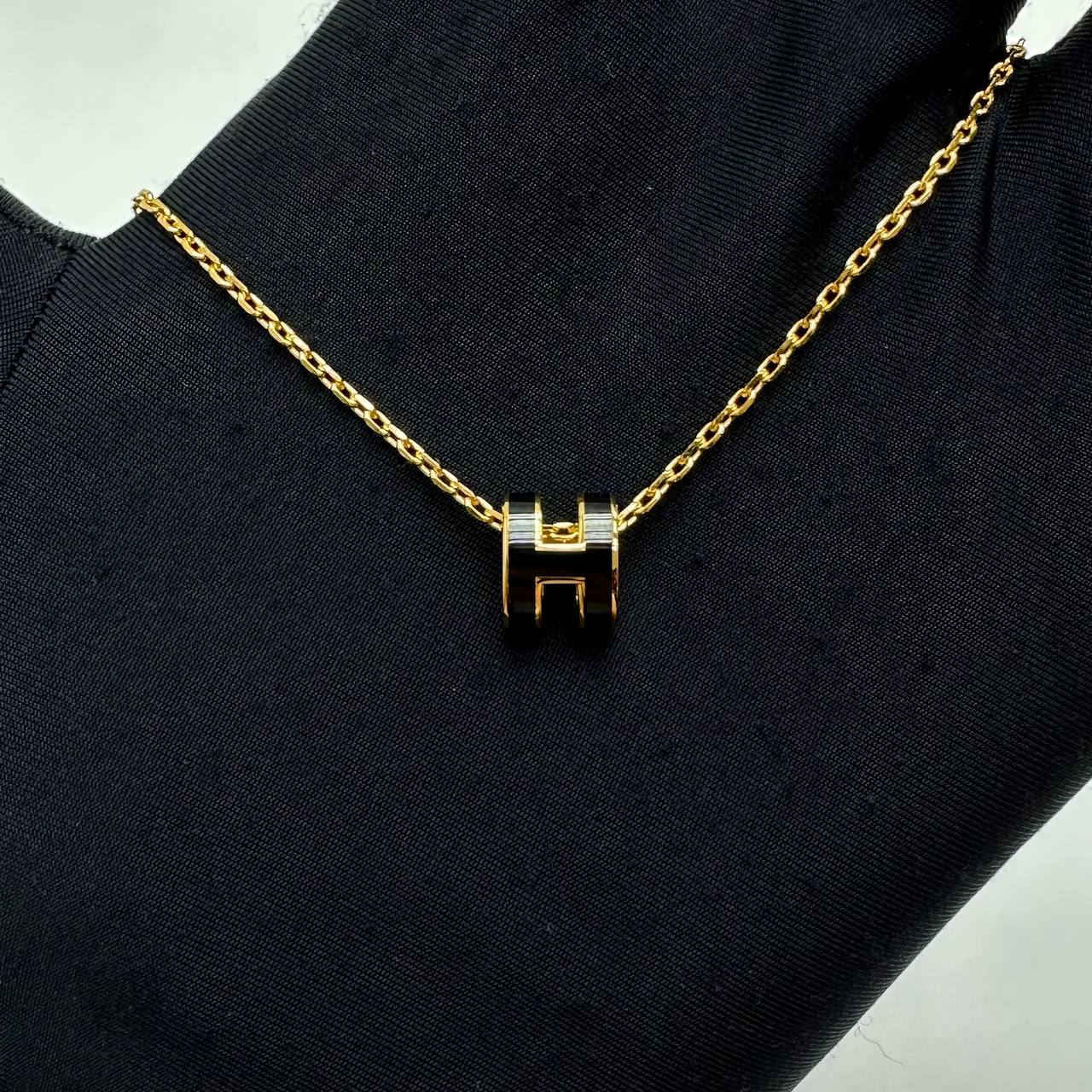 Hermes Black Mini Pop H Necklace GHW