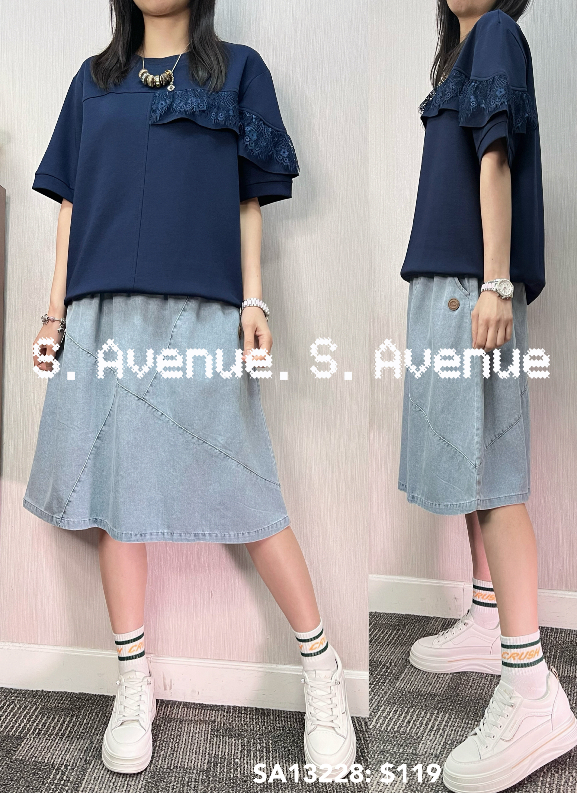 SA13228: 短袖ruffle lace tee